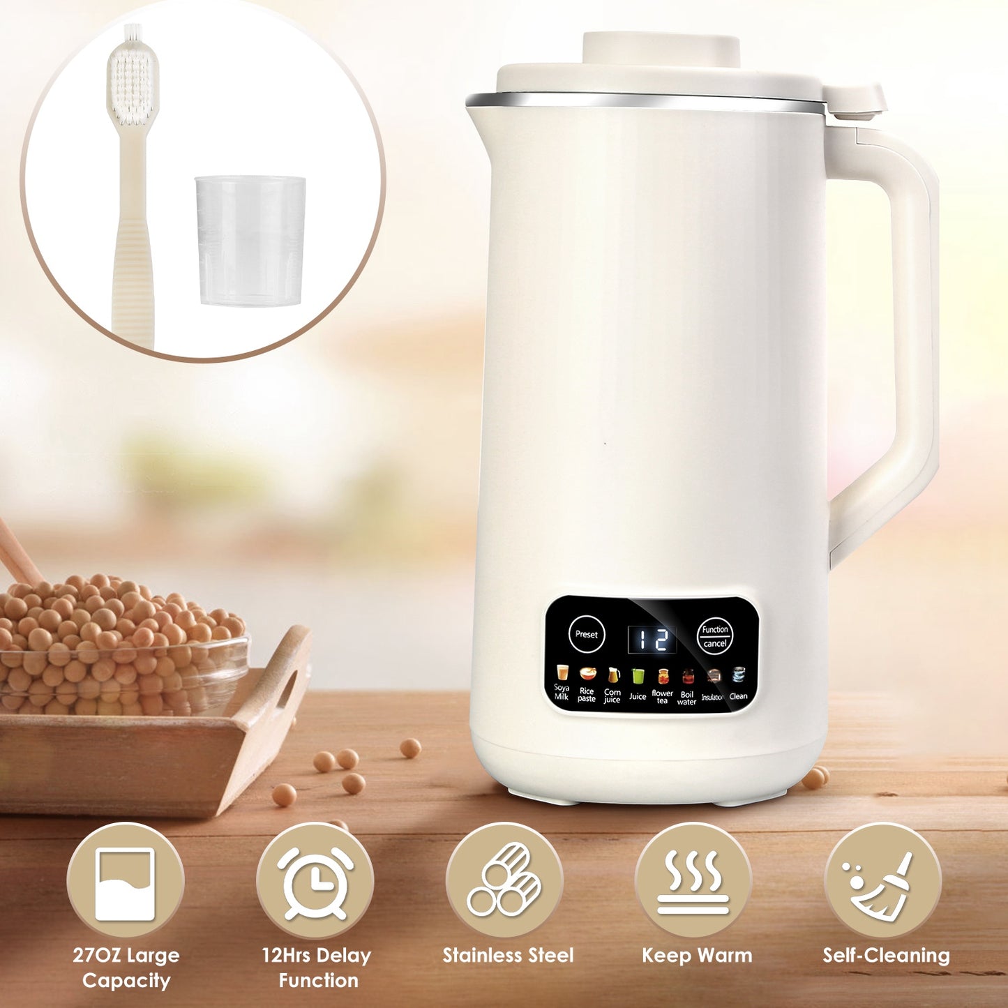 Nut Milk Maker 27oz with Delay Timer & Self-Cleaning
