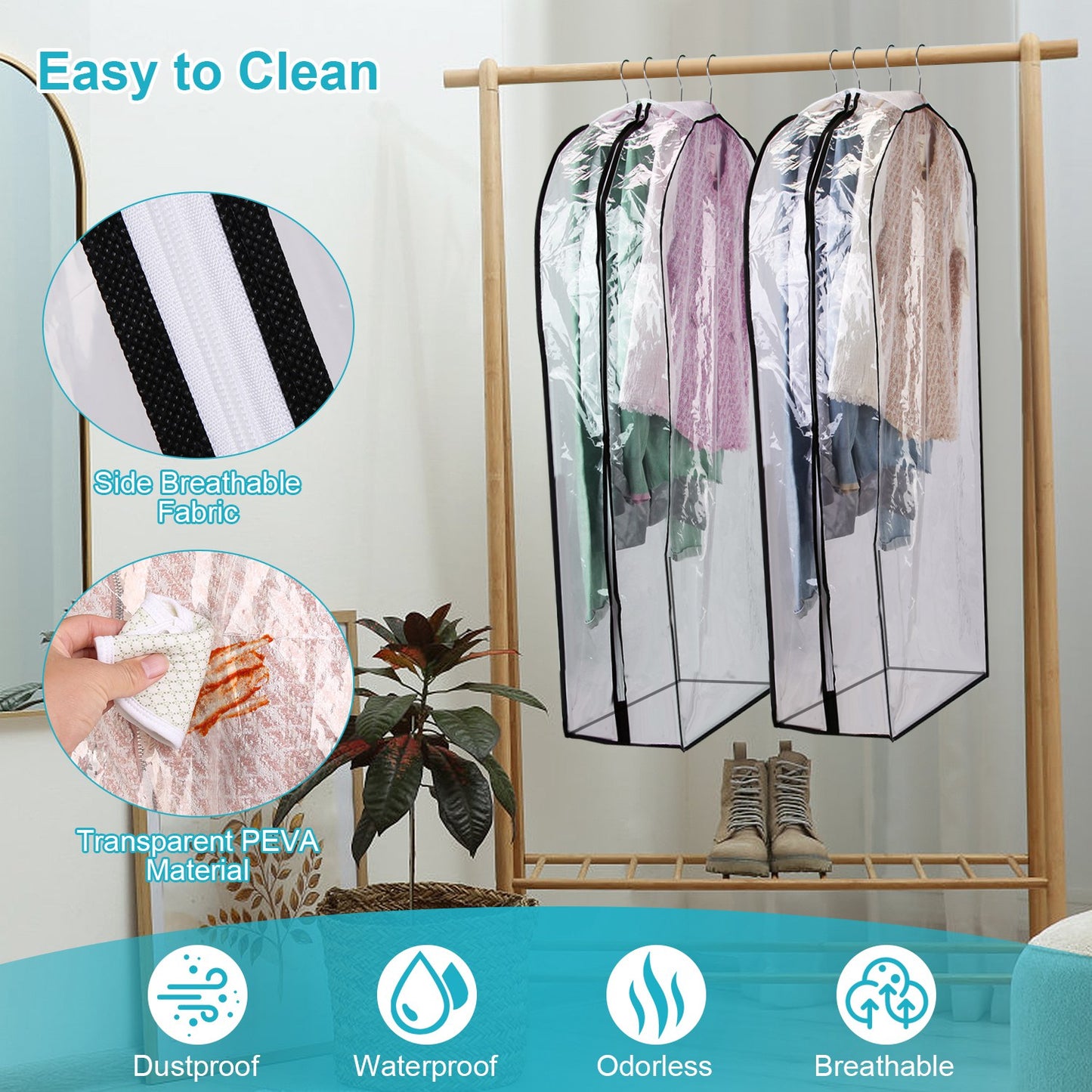 Hanging Garment Bags 60 Inch - 5 Pack Clear Dustproof Storage