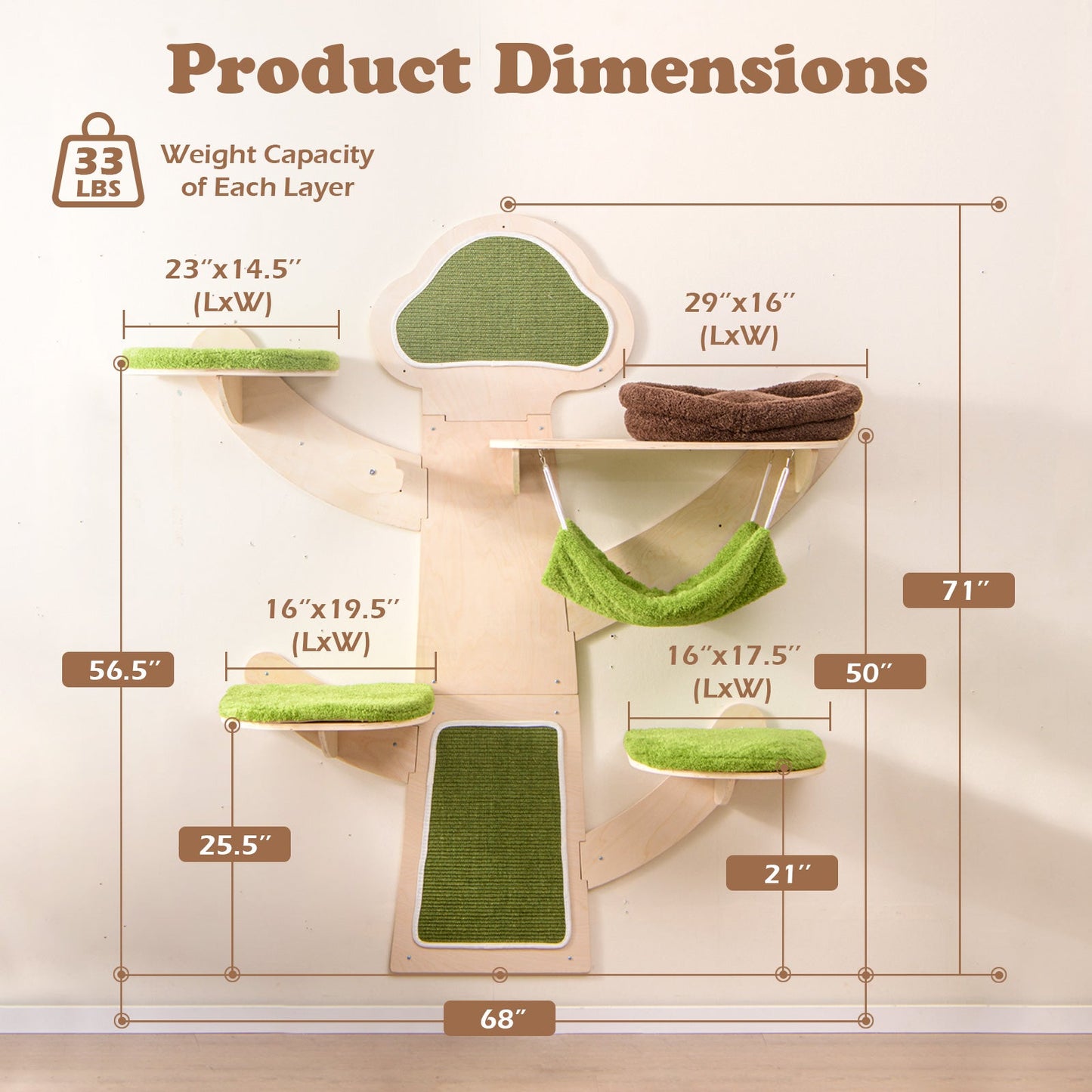 Wall-Mounted Cat Tower Cat Wall Shelves Furniture with Bed-Green