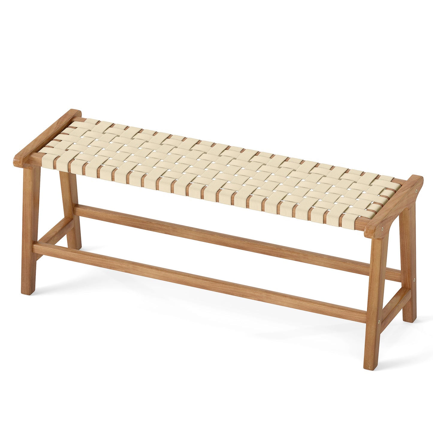 Teak Wood Patio Bench 47" with Woven Seat