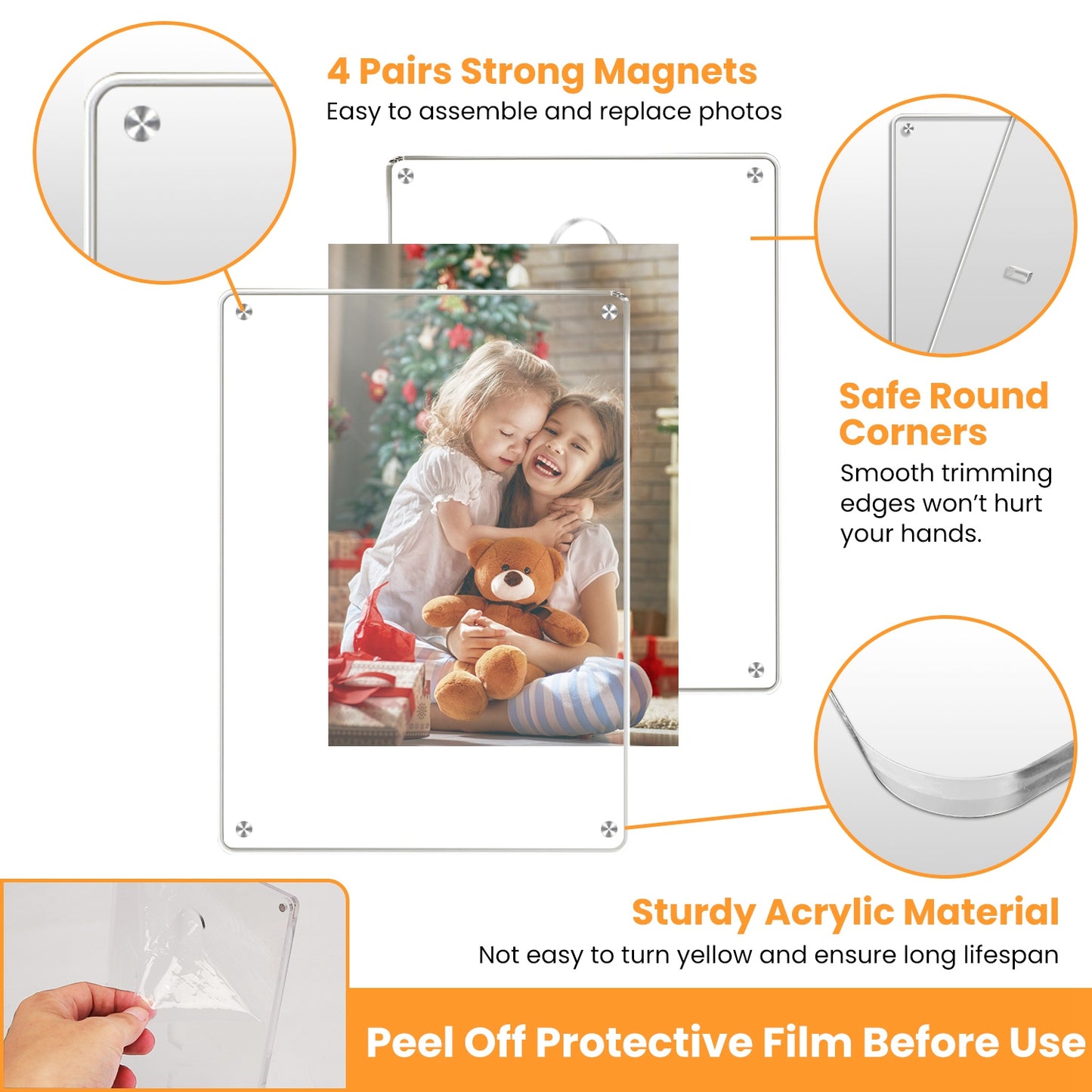Acrylic Photo Frames 5x7 Inch - Set of 4 Magnetic Frameless