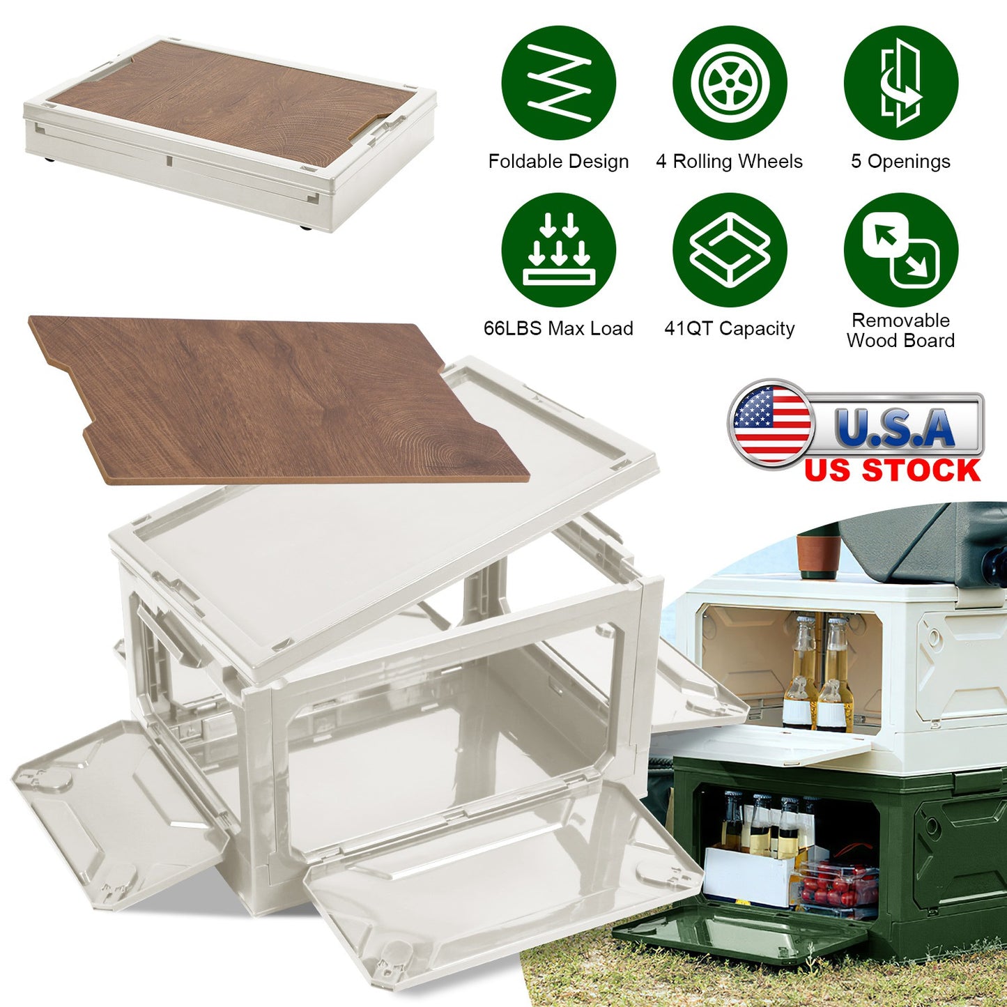 Collapsible Storage Bin with Wheels & Cutting Board Lid - 41QT