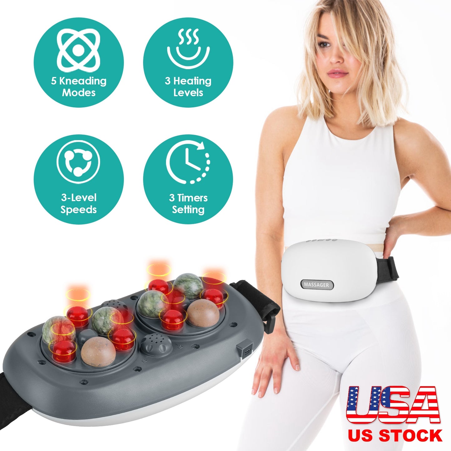 Abdominal Massager with Bian Stone, Red Light & Heat Therapy