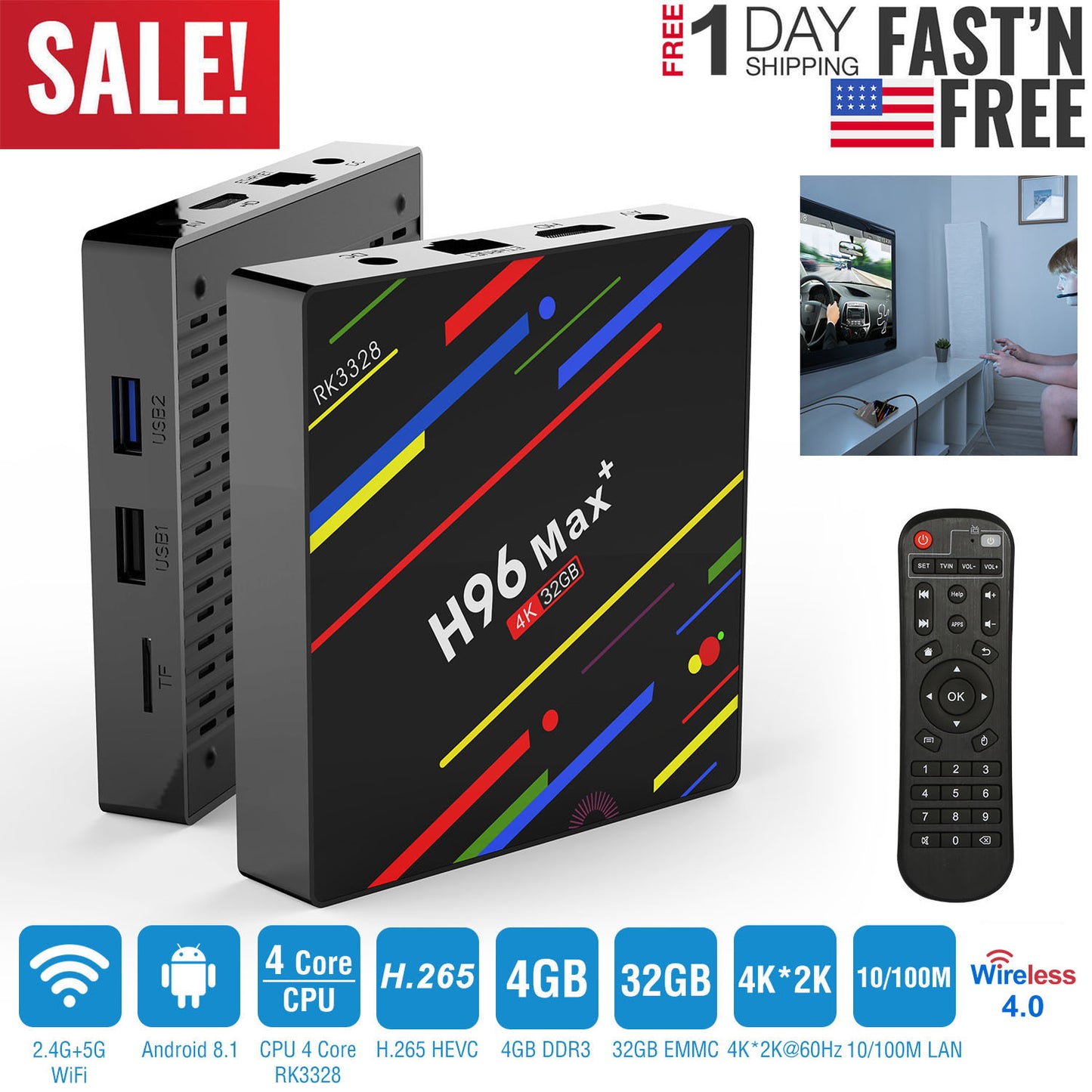 Android TV Box 4K Streaming Media Player with 4GB RAM