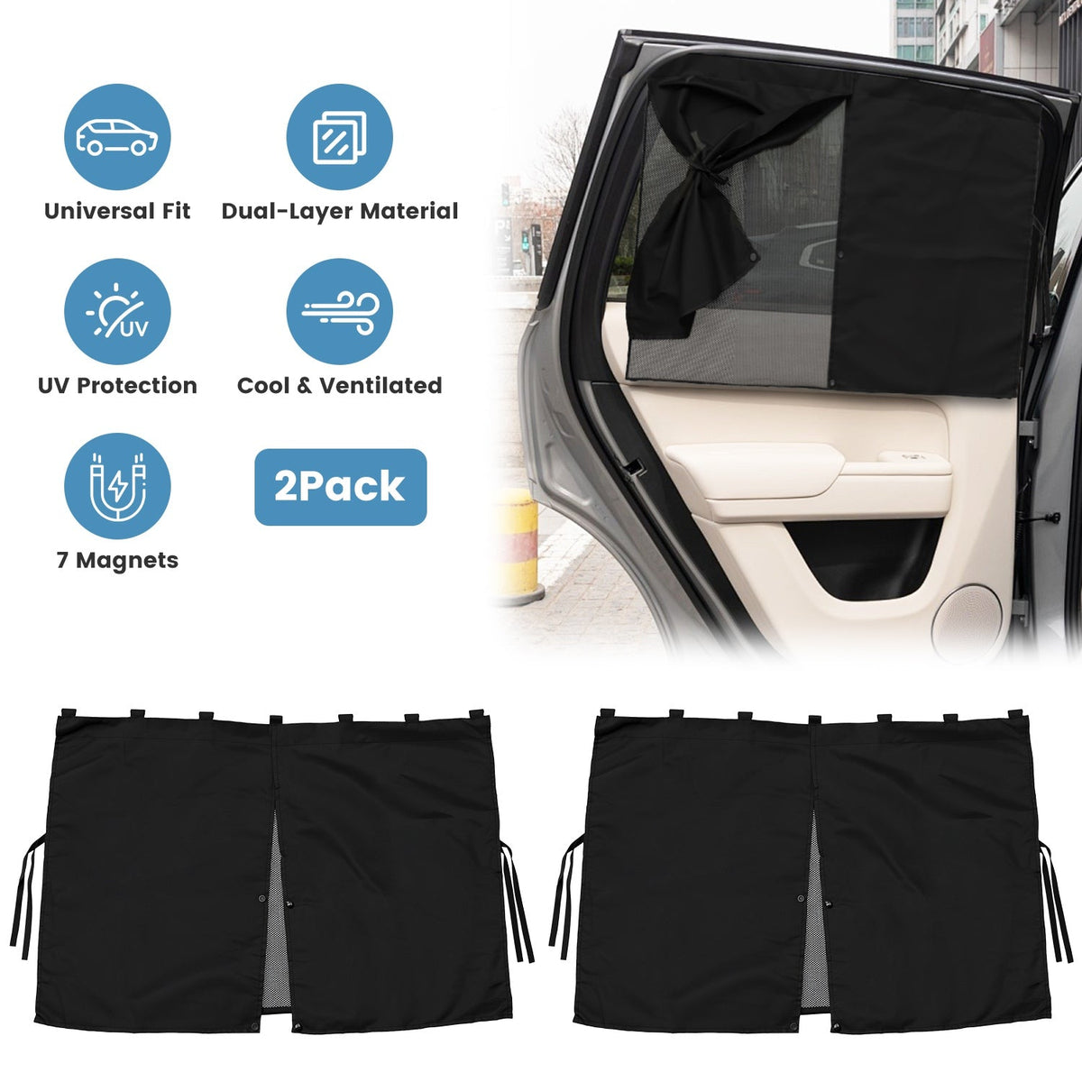 Magnetic Car Window Shades - 3 Adjustable Modes, UV Protection