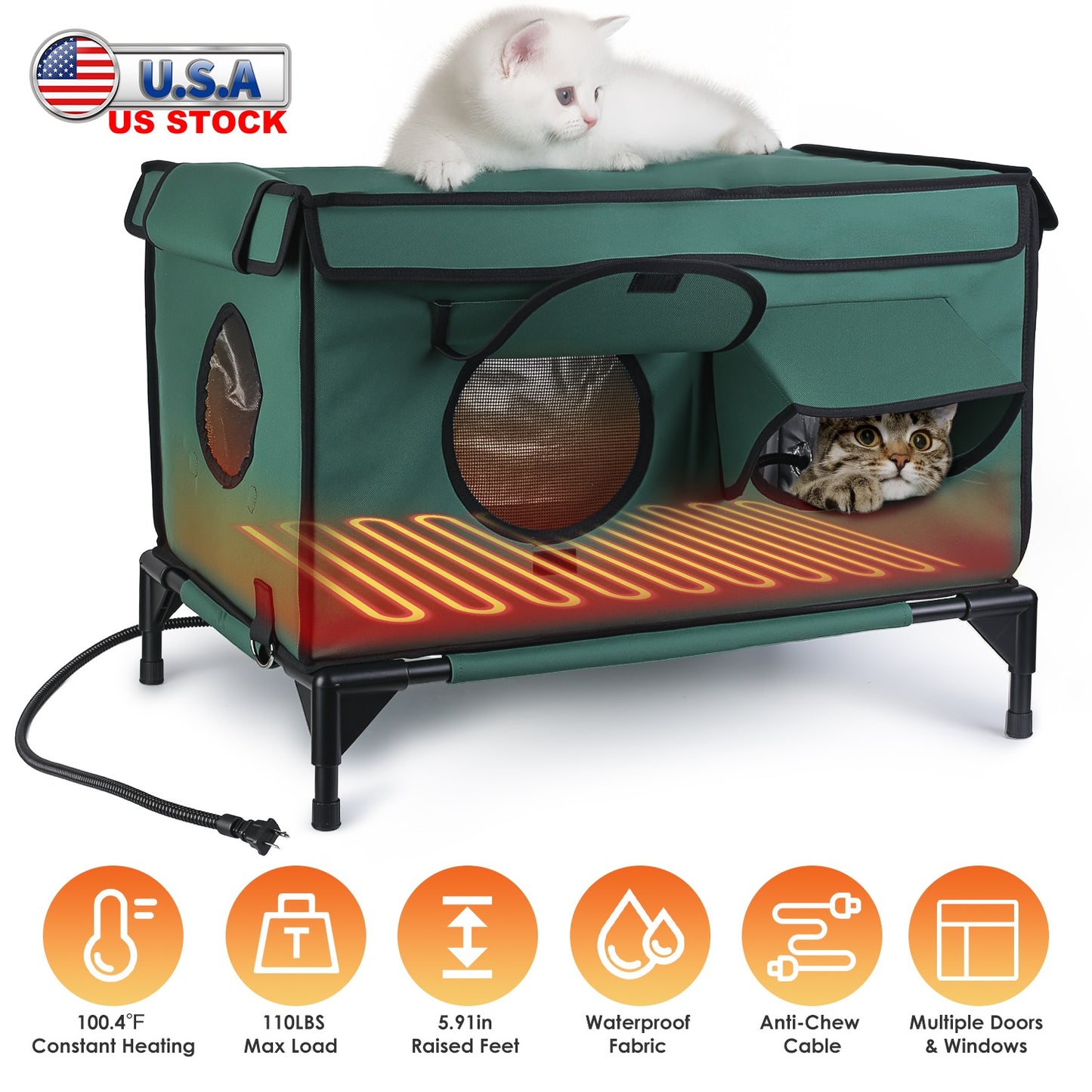 Heated Cat House Outdoor Waterproof Insulated Shelter