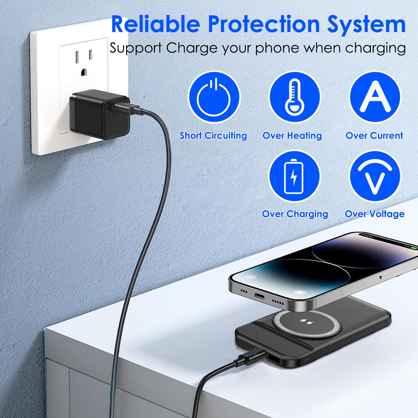 10000mAh Magnetic Wireless Power Bank with Built-In Cable
