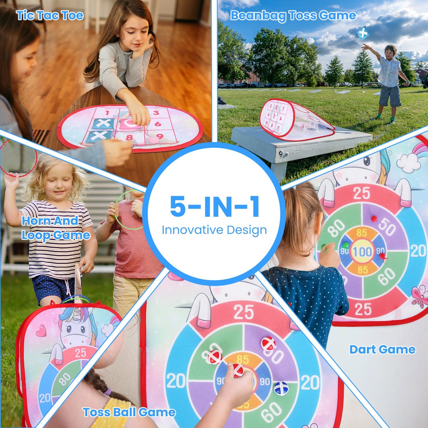 5-in-1 Bean Bag Toss Game Set with Dart Board & Storage Bag