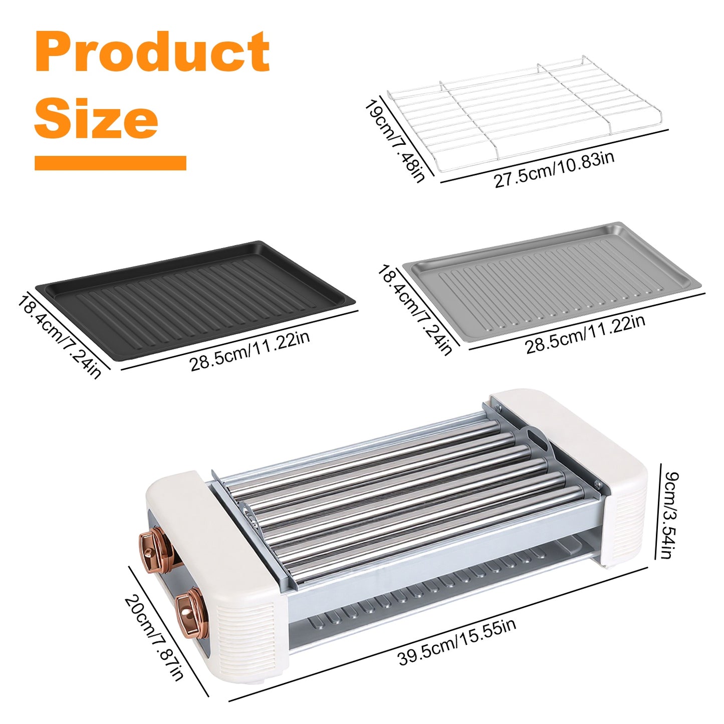 Electric Hot Dog Roller Grill with Griddle - 3-in-1 Cooker