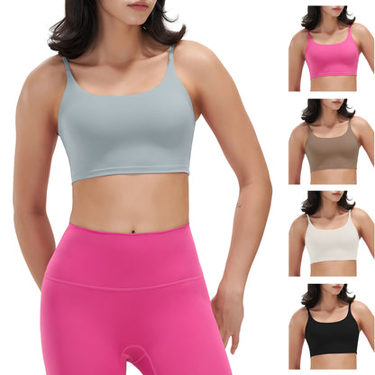 Women Strap Sport Bras Padded Strappy Crop Square Neck Low Impact Bras Sexy Fitness Tank Tops with Removable Pads Flat Straps for Gym Yoga Workout Run