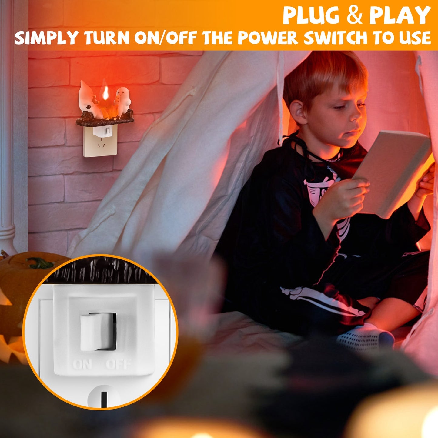 Ghost Campfire Flickering Night Light - 2 Pack Halloween Decor