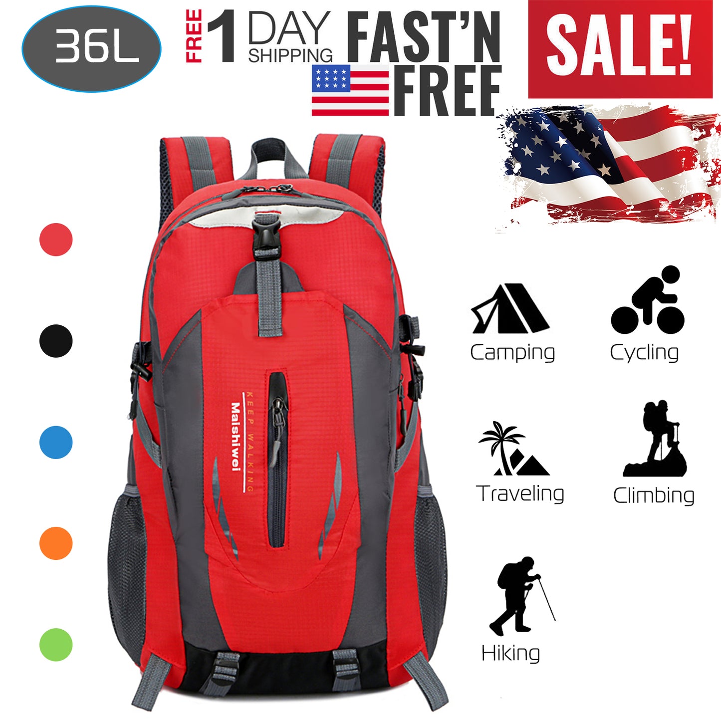 36L Waterproof Hiking Backpack with Ergonomic Design