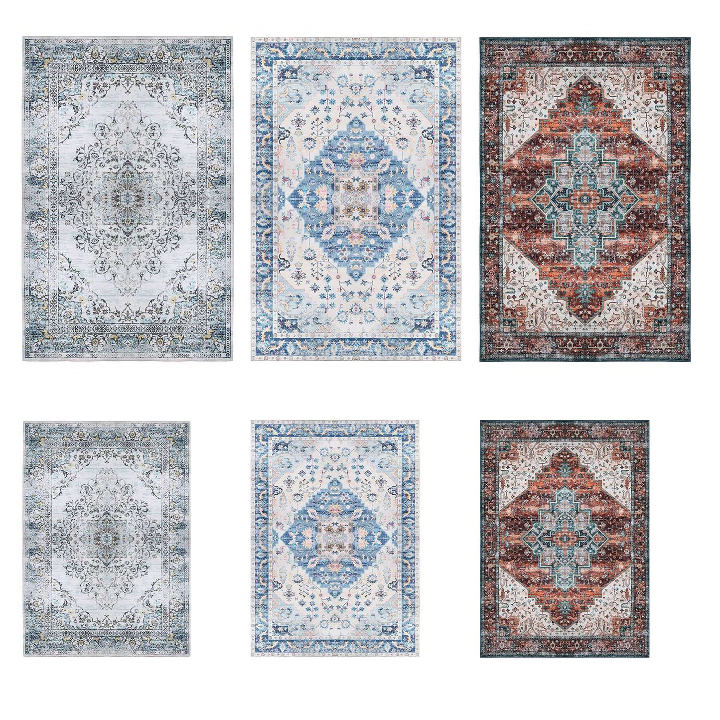 Vintage Area Rug 6x9 FT Non-Slip Washable Soft Faux Cashmere