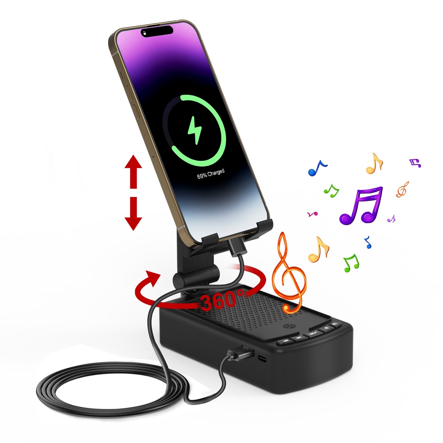 3-in-1 Phone Stand with Wireless Speaker & Power Bank