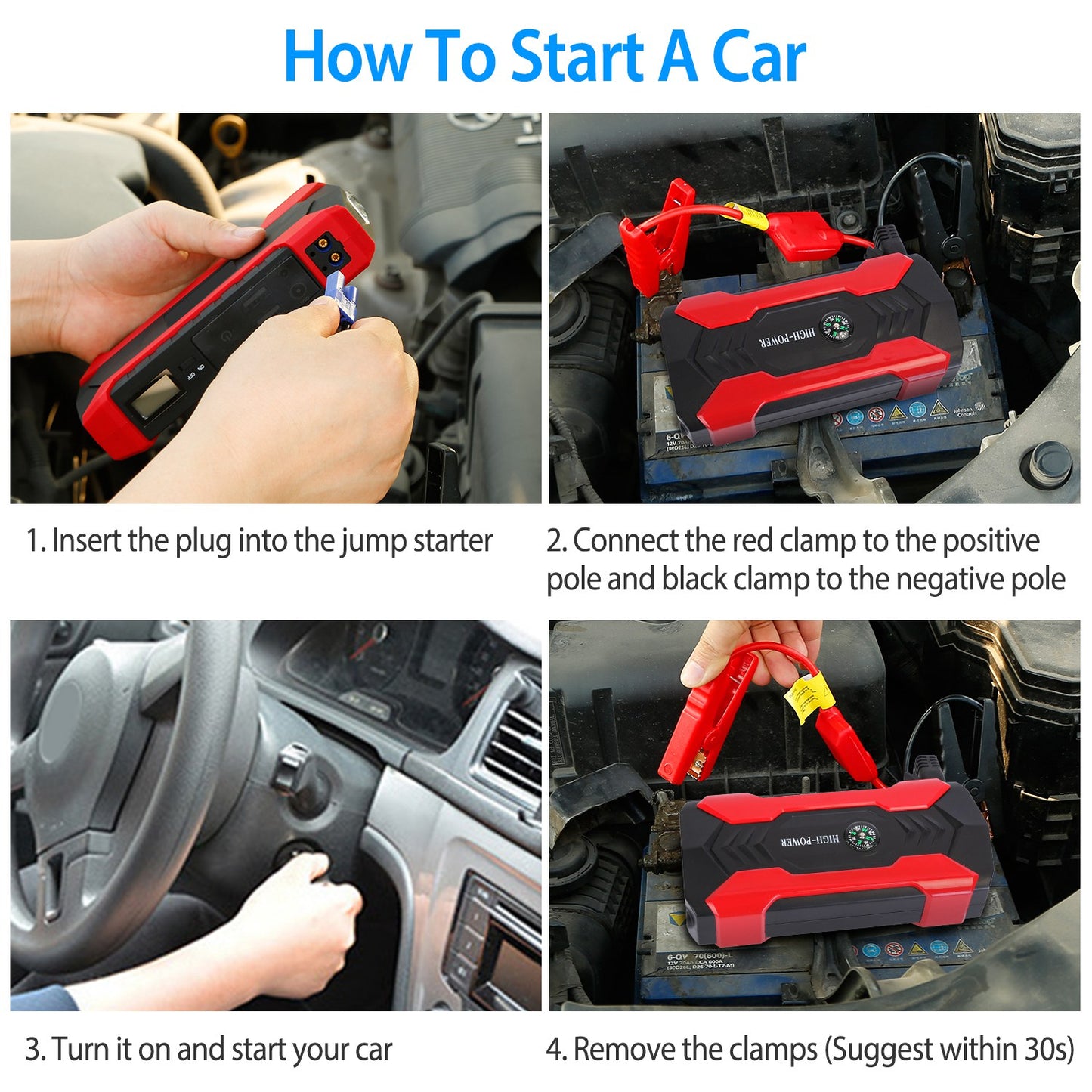 Car Jump Starter 800A 28000mAh with LCD Screen & LED Flashlight