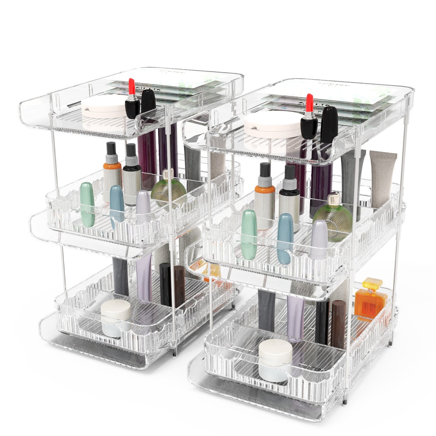 3-Tier Clear Bathroom Organizer with Drawers (2-Pack)