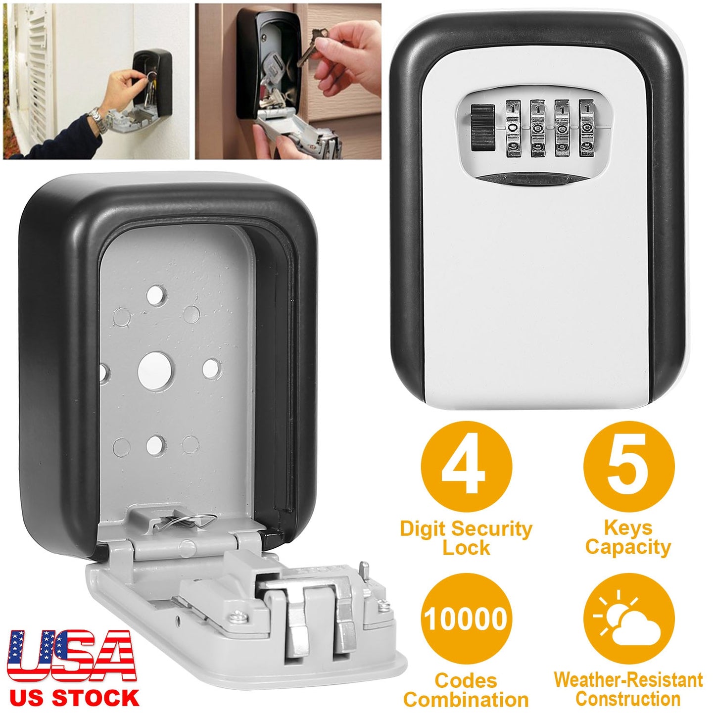 Wall Mounted Key Lock Box with 4-Digit Combination