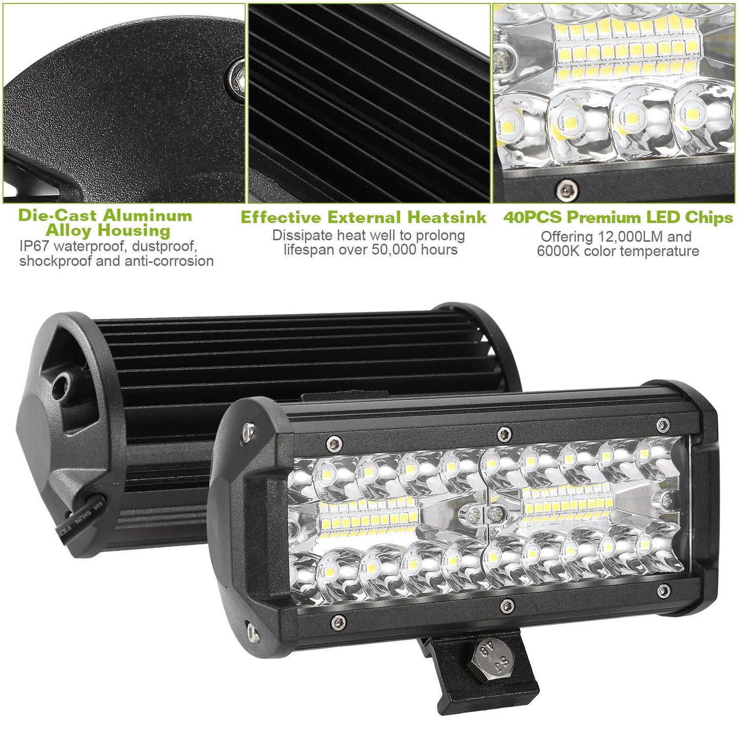 7" LED Light Bar 120W Offroad Driving Light Spot Flood Beam