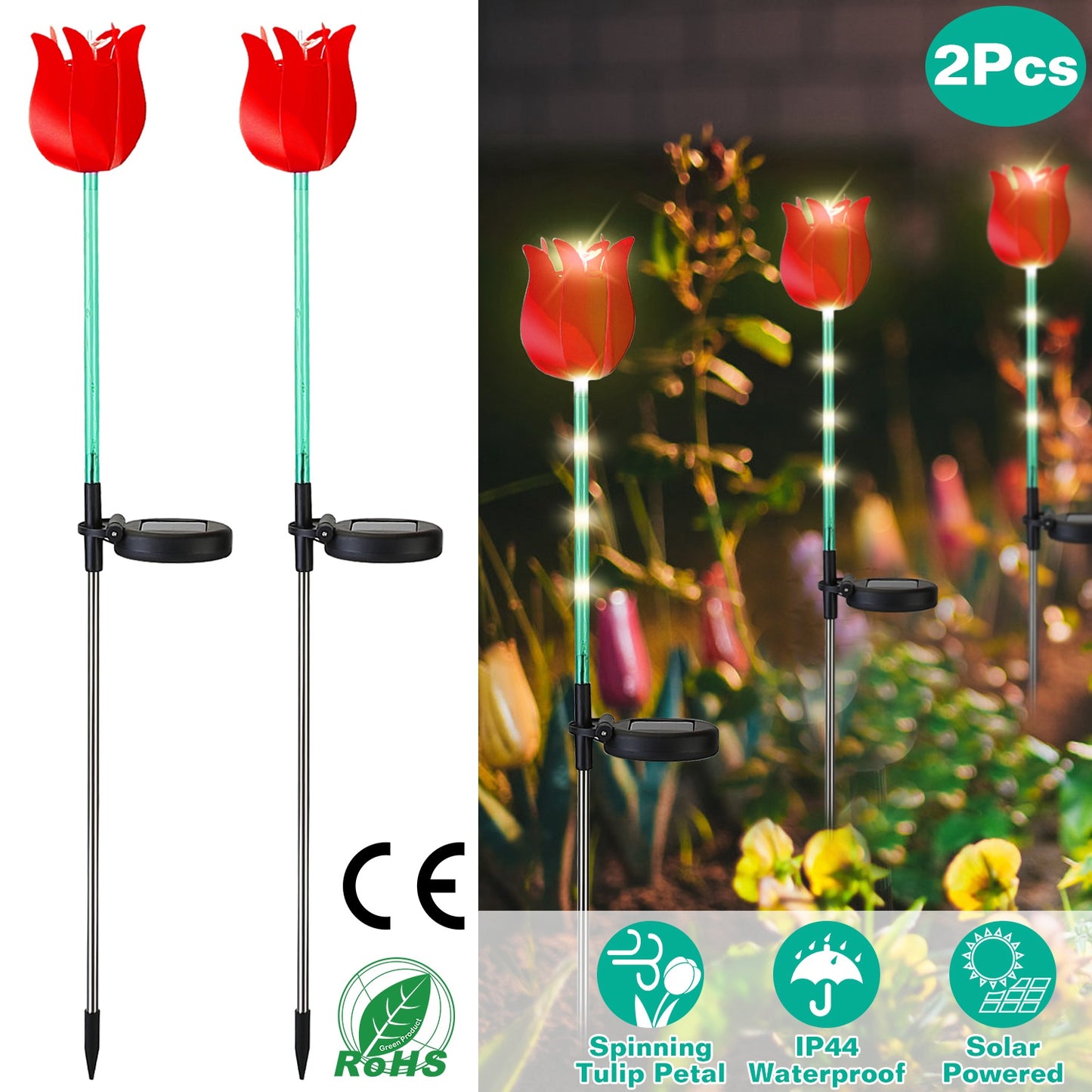 Solar Powered Tulip Garden Stake Light with Windmill
