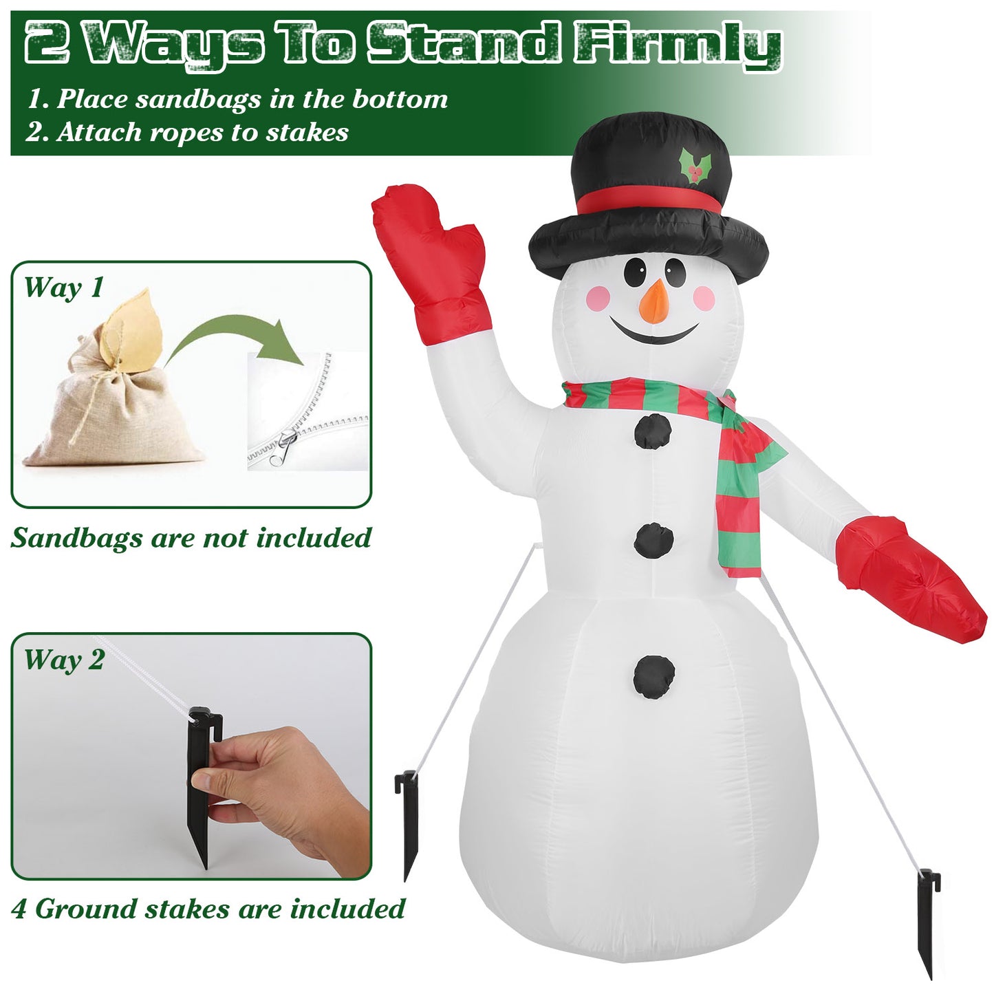 7.9ft Inflatable Christmas Snowman with LED Lights