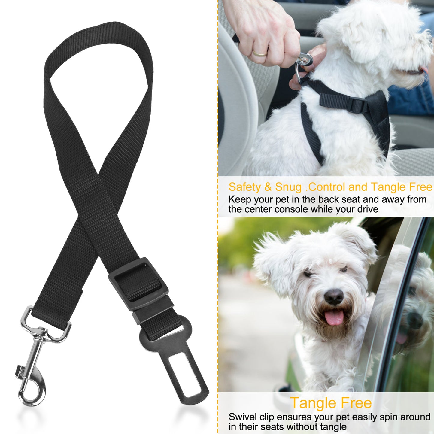 Dog Seat Belt Leash 2-Pack Adjustable Car Safety Harness