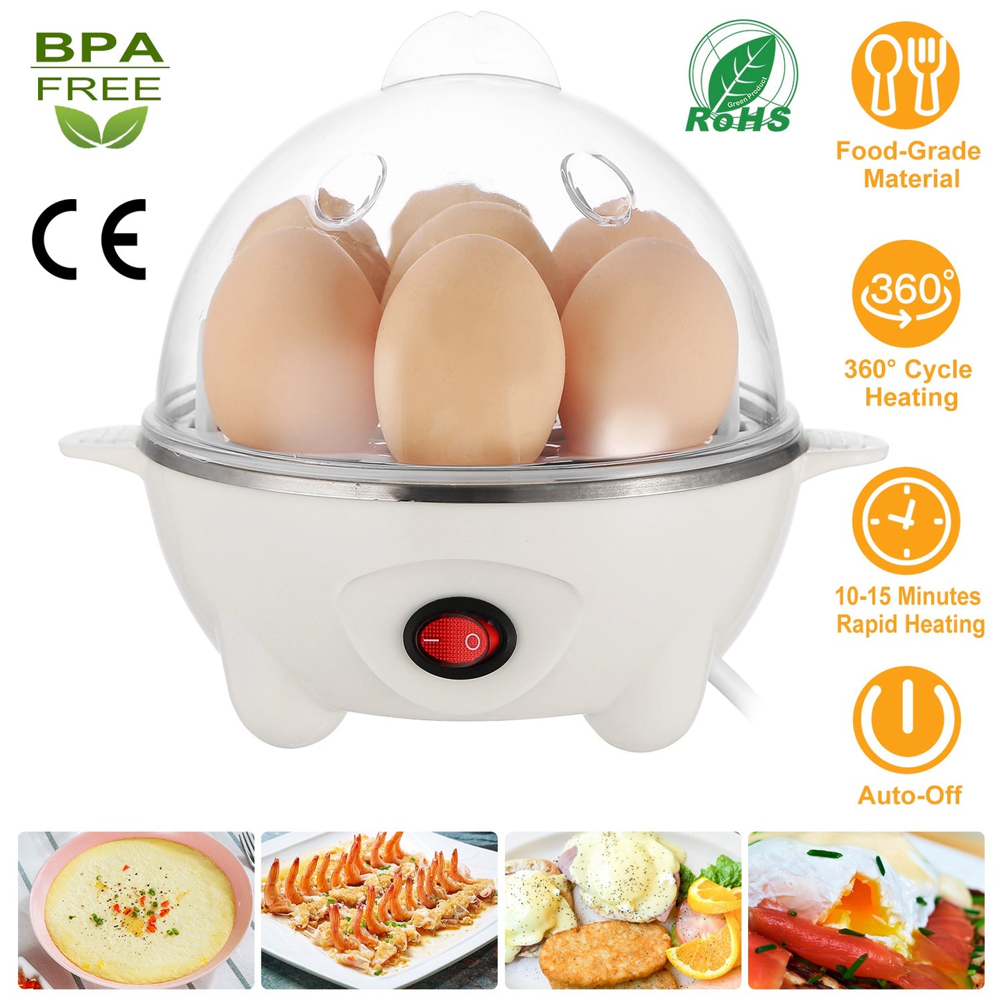Electric Egg Cooker 7-Egg Capacity with Auto Shut-Off