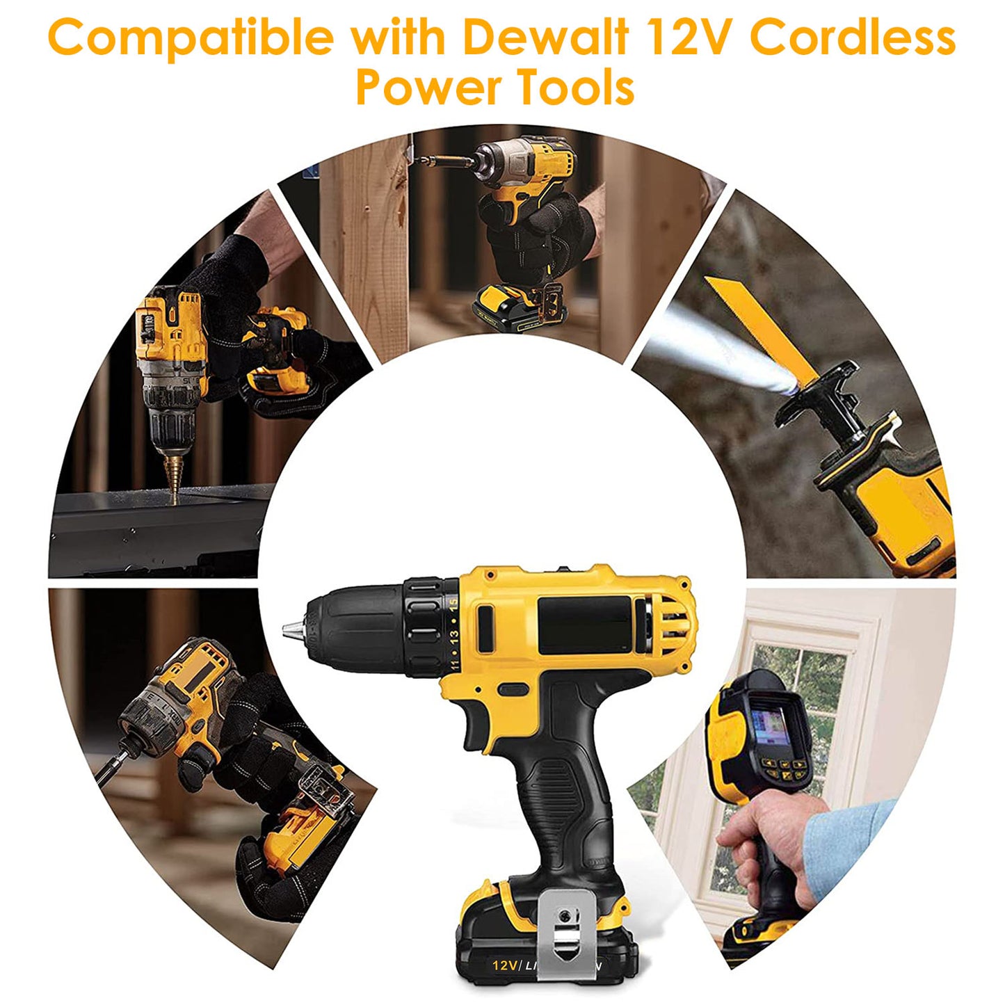 12V Li-ion Power Tool Battery 2-Pack for Dewalt DCB120 Series