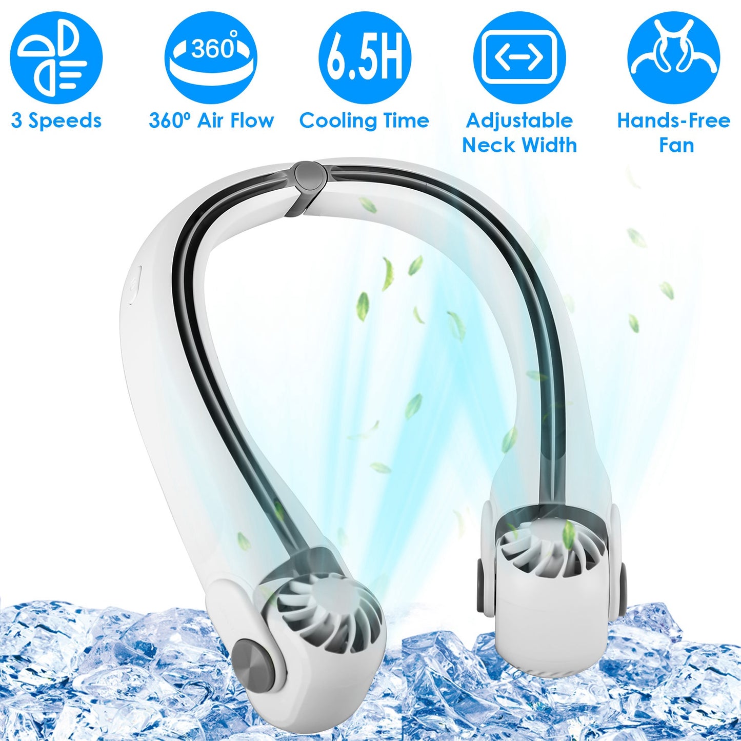Portable Neck Hanging Fan with 360° Airflow & 3 Speeds