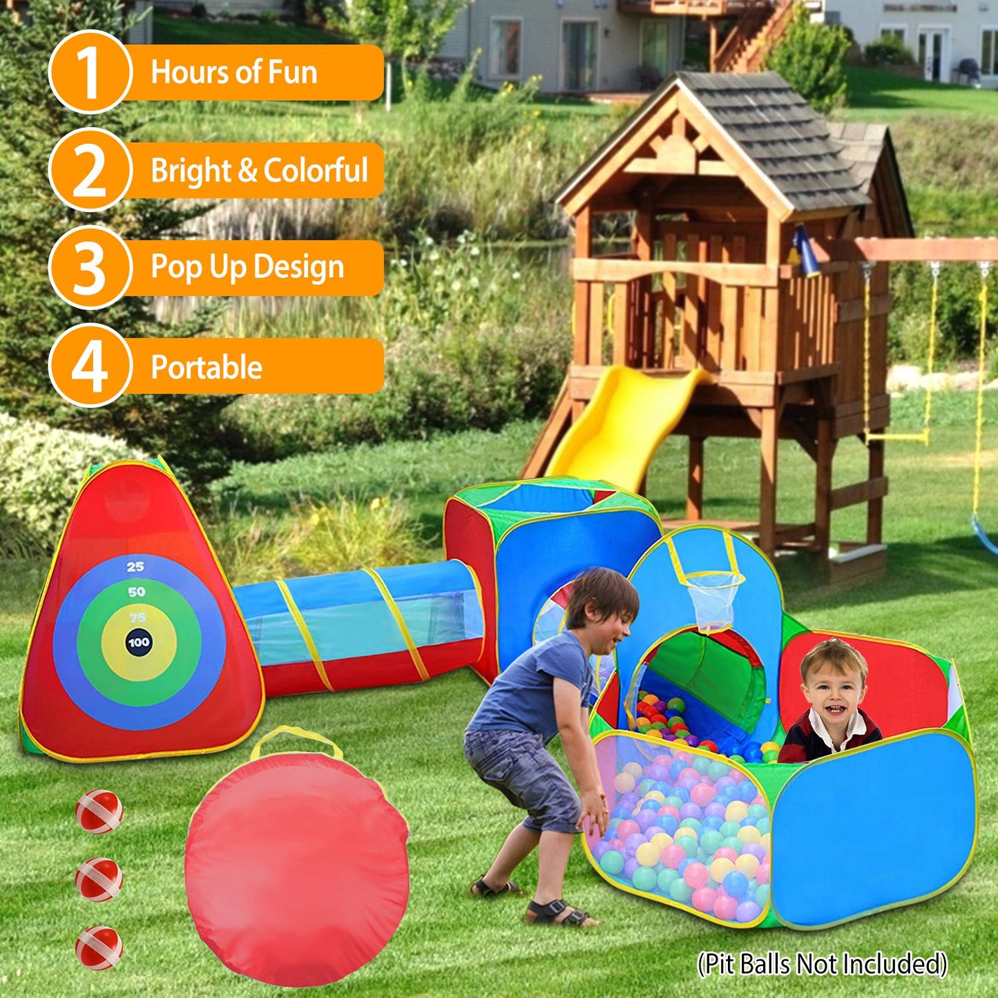 Kids Ball Pit Tent Set with Tunnels & Playhouse - 5 Piece