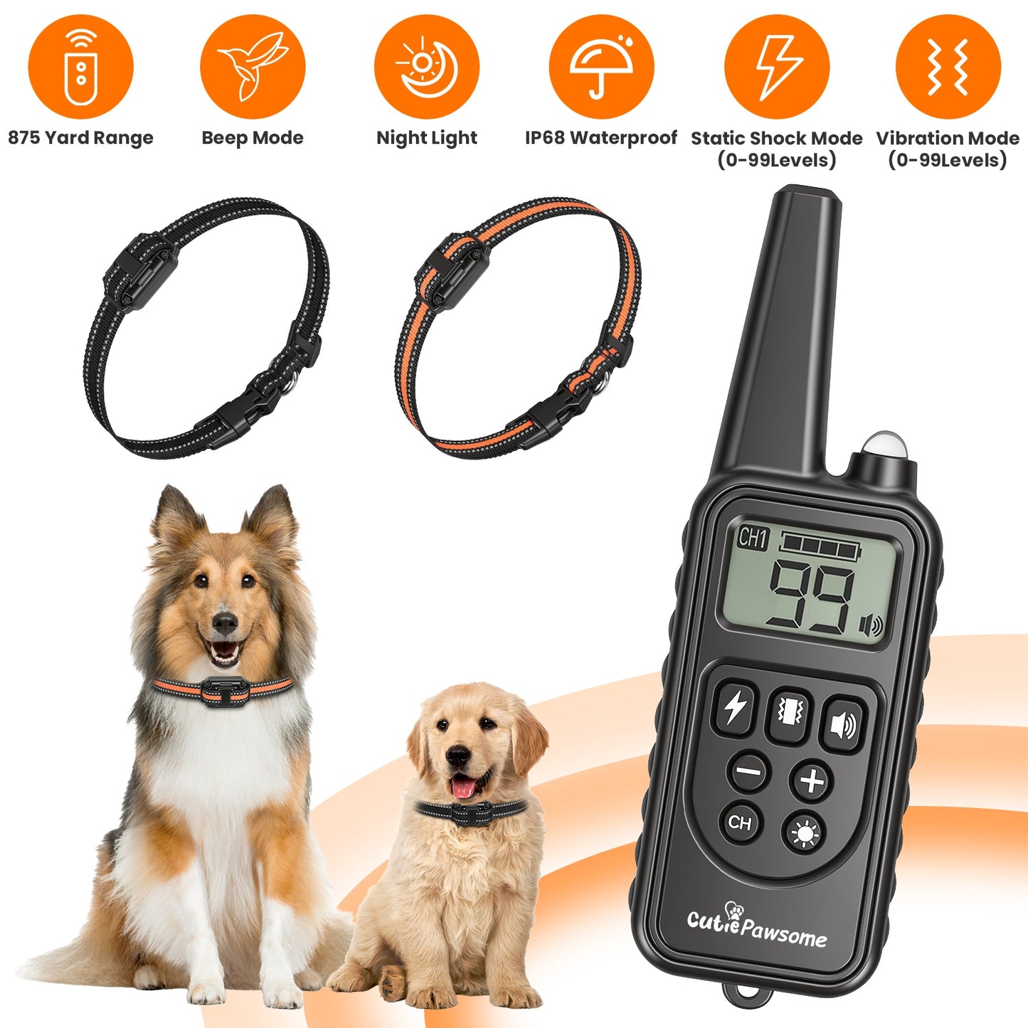 Dog Training Collar Receiver with Adjustable Belt IP67 Waterproof