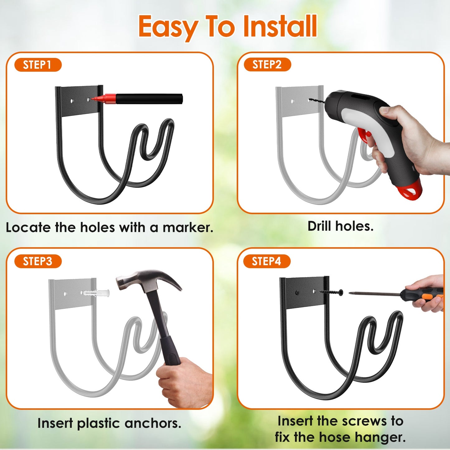 Heavy Duty Stainless Steel Garden Hose Holder - 2 Pack