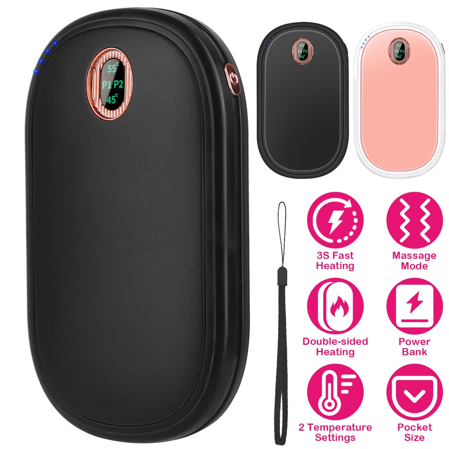 Rechargeable Hand Warmer with Power Bank & Digital Display