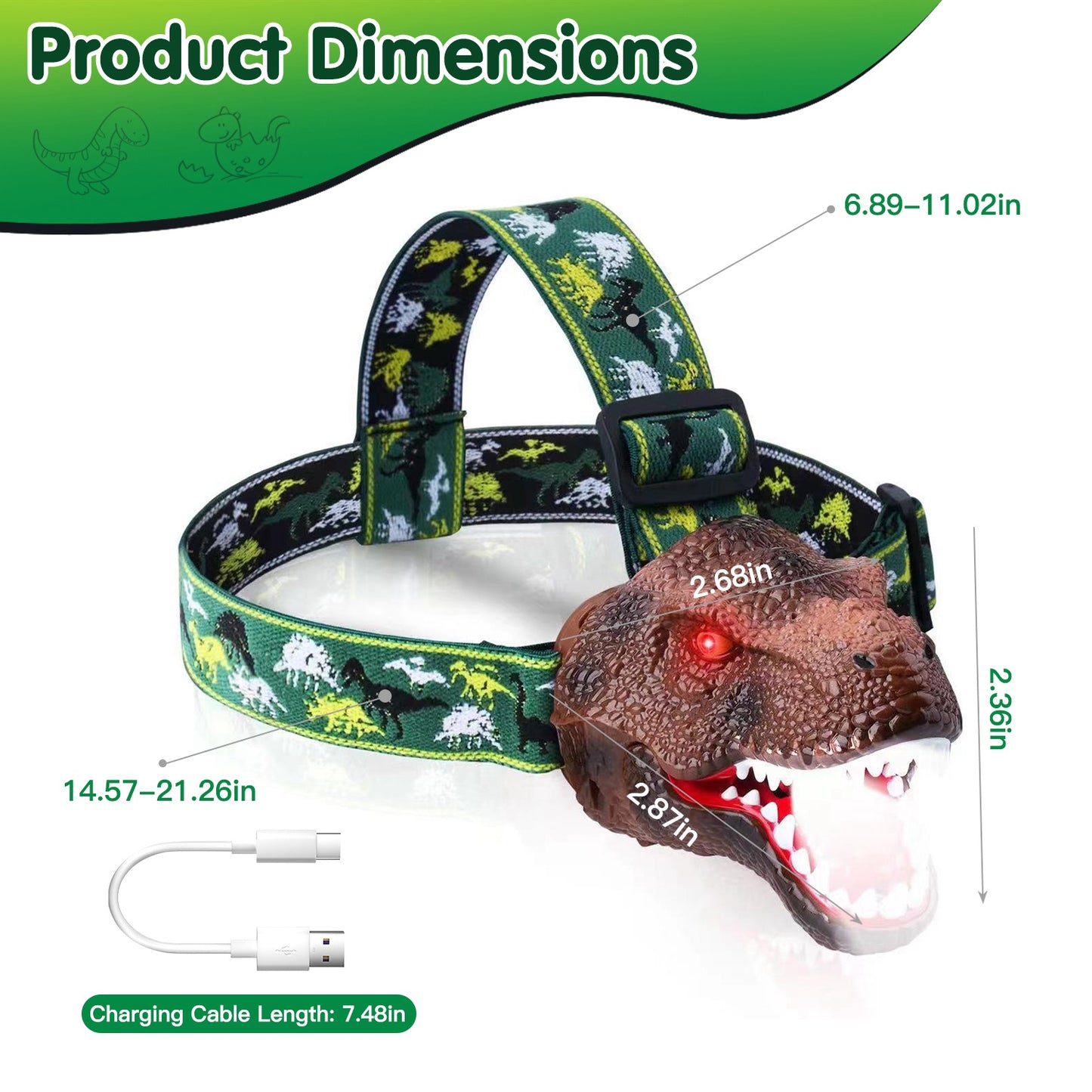 Dinosaur Headlamp for Kids with Realistic Roar Sound