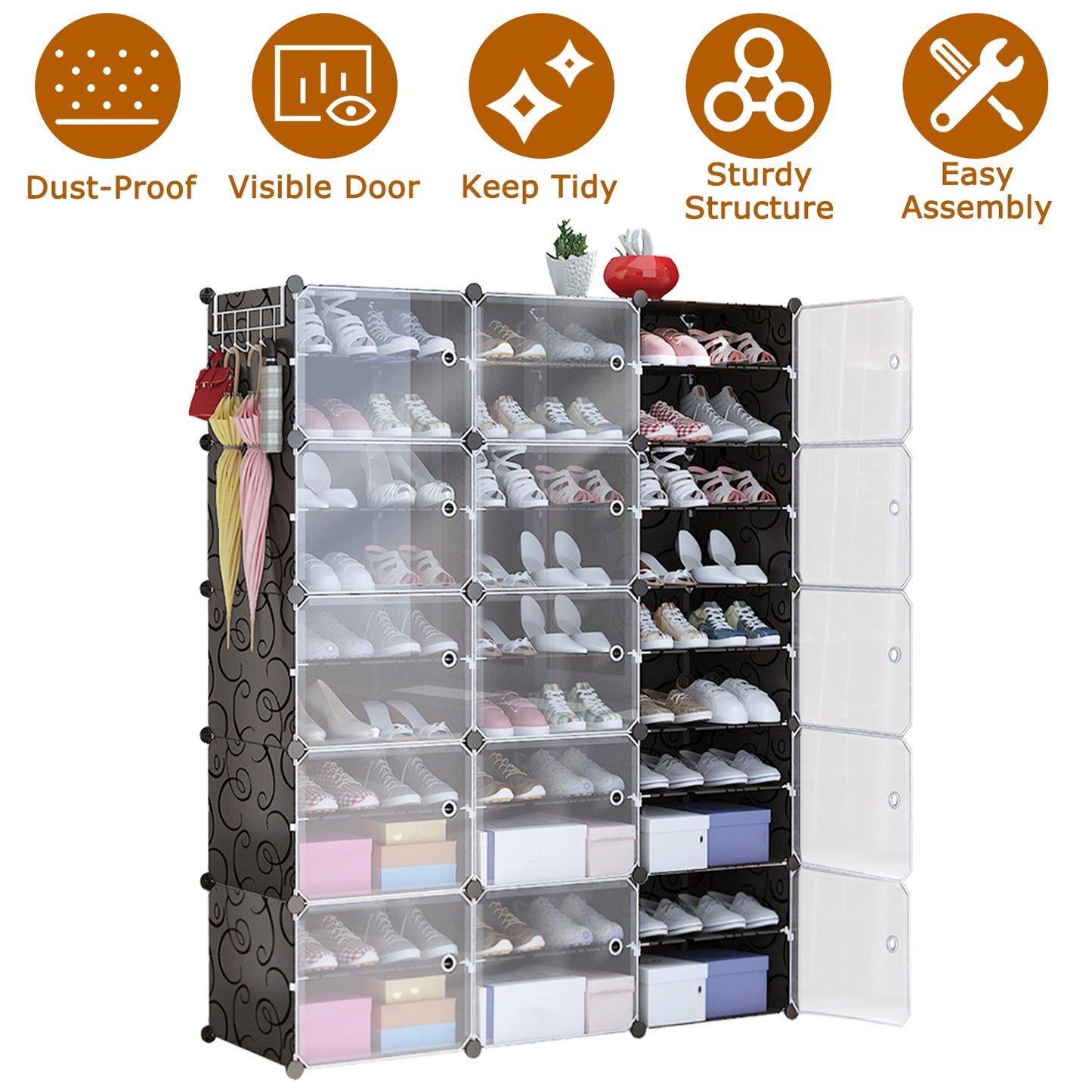 8-Tier Shoe Rack Organizer with Transparent Doors, 32 Pairs