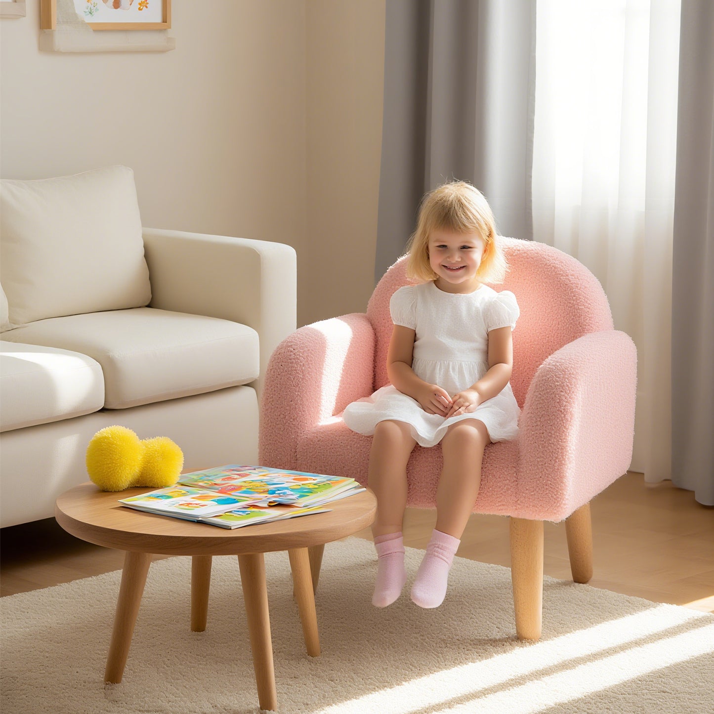 Kids Armchair with Backrest and Armrests - Pink