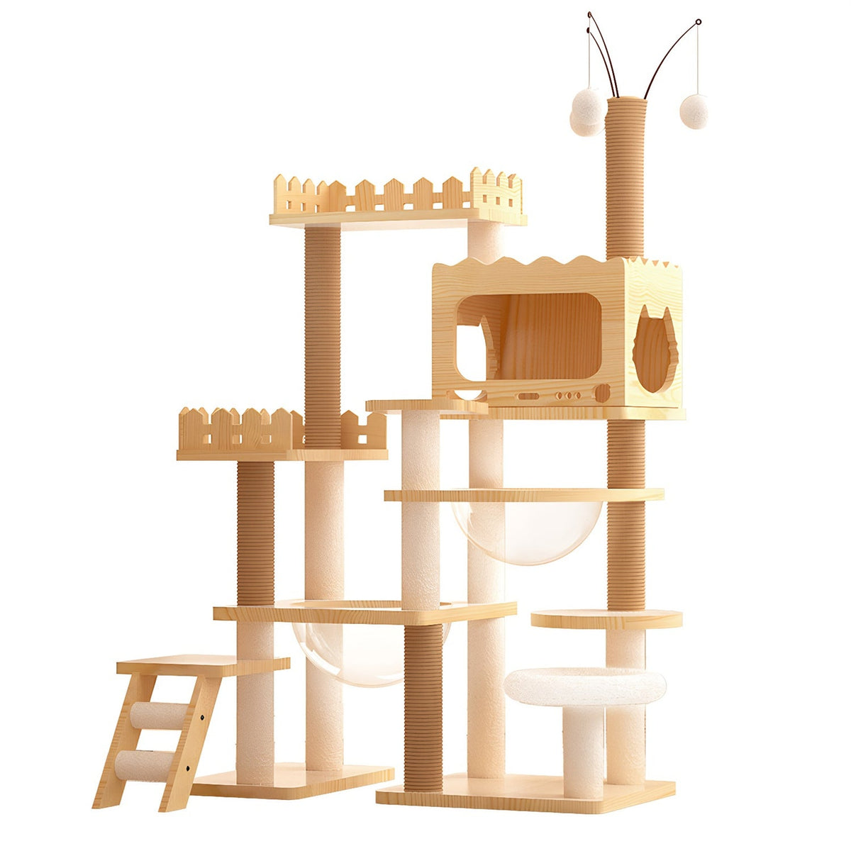 Cat Tree Tower 66.9" with Acrylic Capsules and Scratching Posts