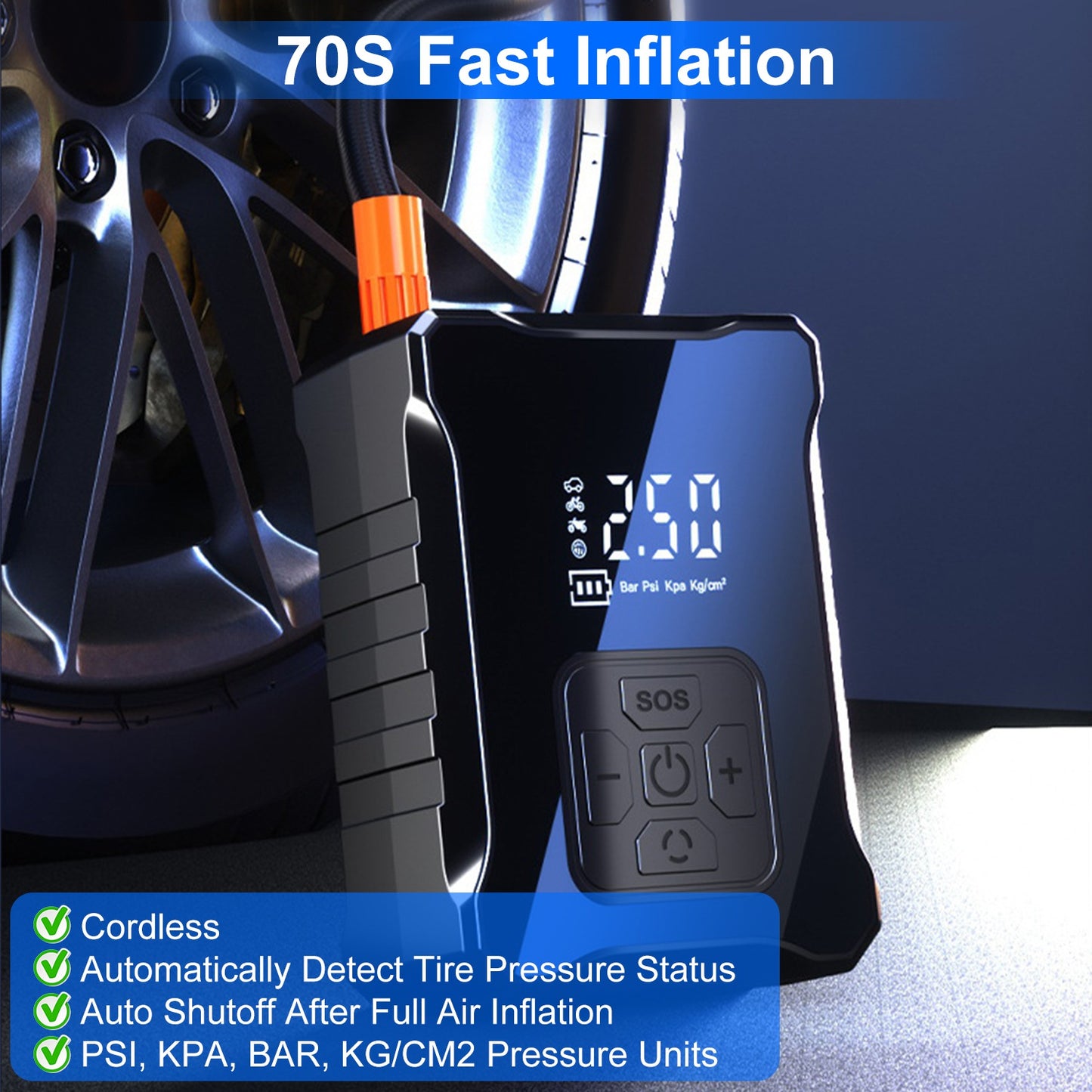 Cordless Tire Inflator 150PSI with LED Light & Power Bank