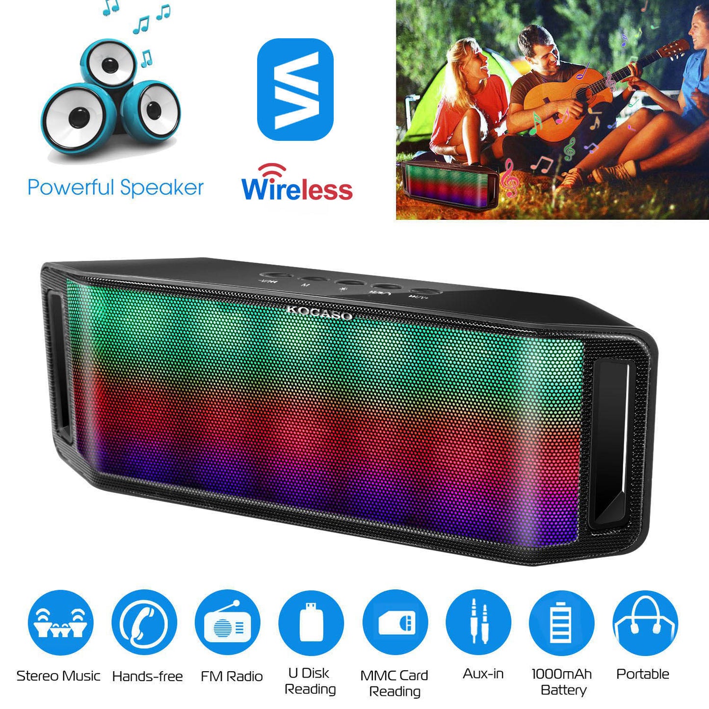 LED Wireless Speaker with Multicolor Lights and FM Radio