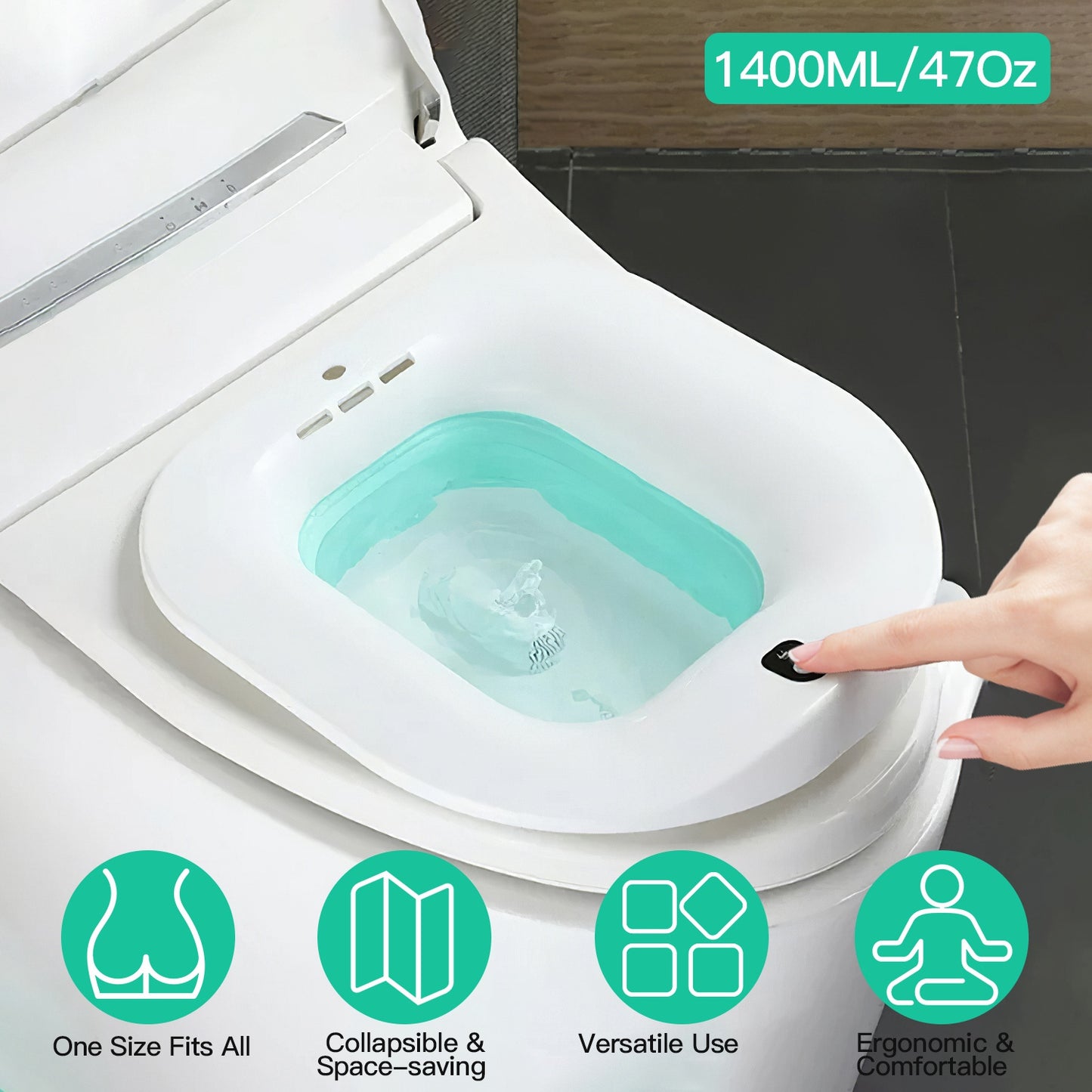 Foldable Sitz Bath Basin with Electric Spray - 1400mL