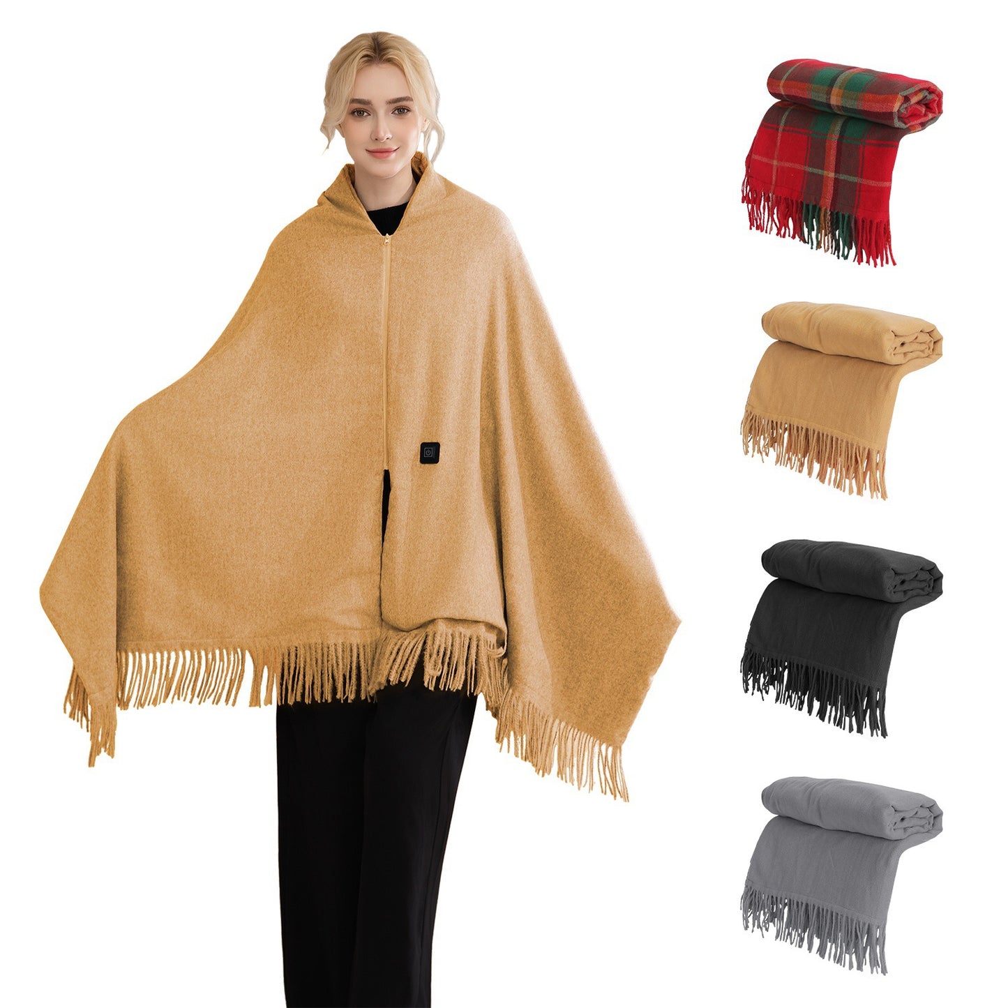 USB Heated Shawl with 3 Heat Levels and Zipper