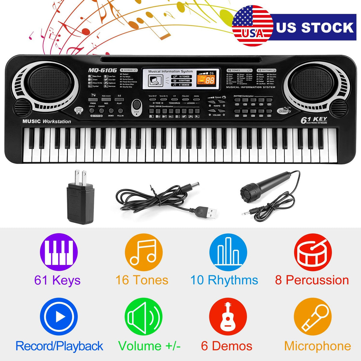 61 Keys Digital Music Electronic Keyboard Electric Piano Musical Instrument Kids Learning Keyboard w/ Microphone For Beginners Kids Girls Boys Adults