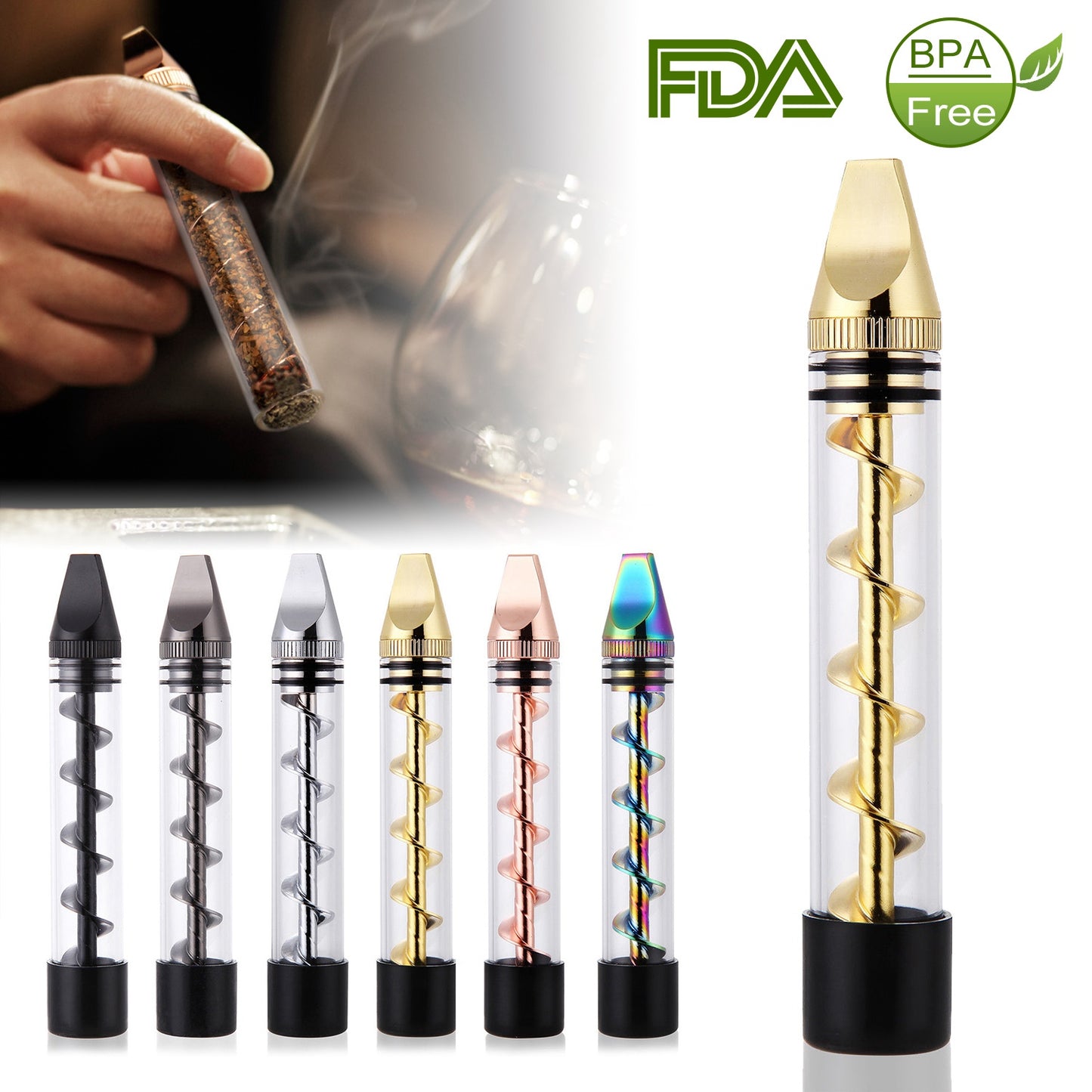 Twisty Glass Blunt Pipe with Grinder and Cleaning Kit