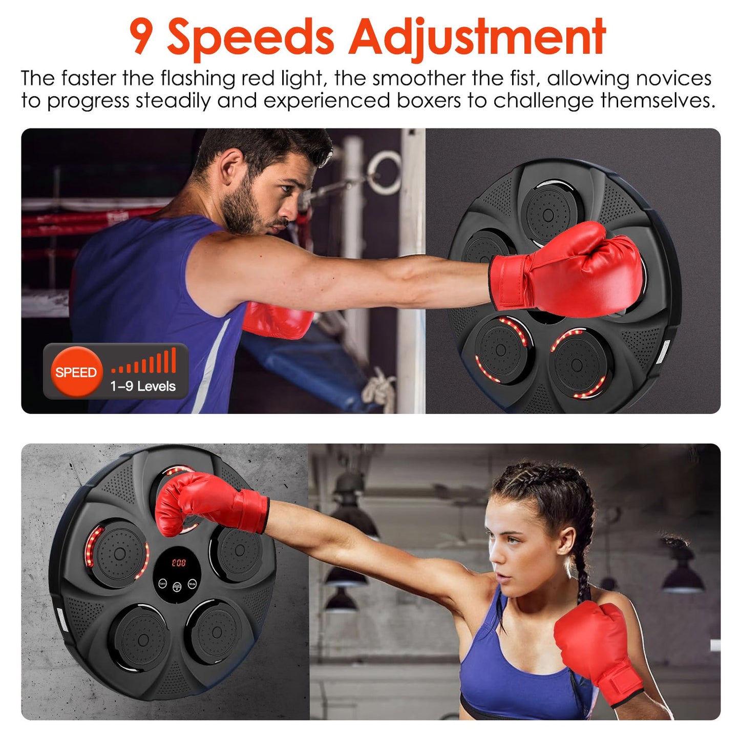Music Boxing Machine with LED Lights and Bluetooth Speaker