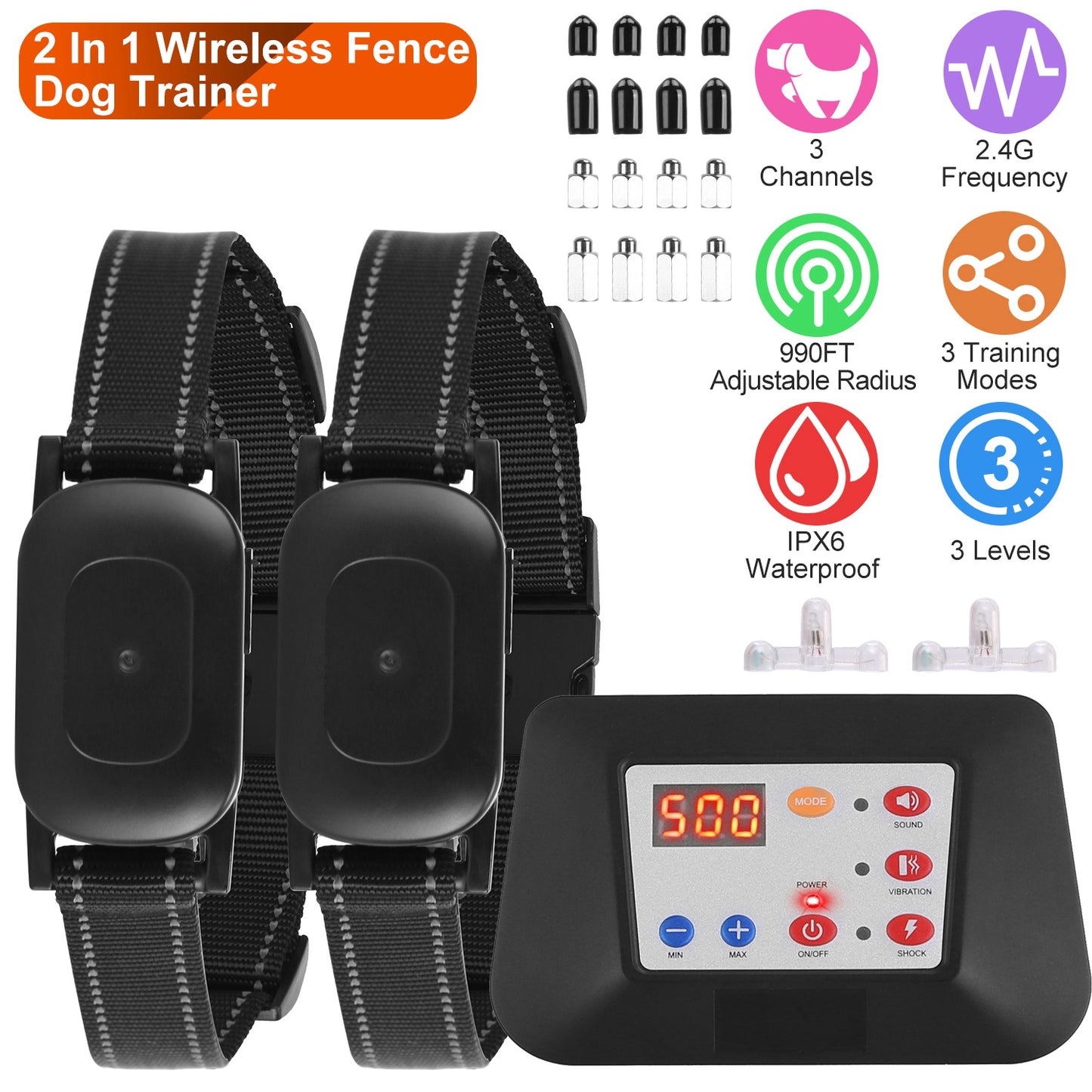 Wireless Dog Fence & Training Collar System 990FT Range