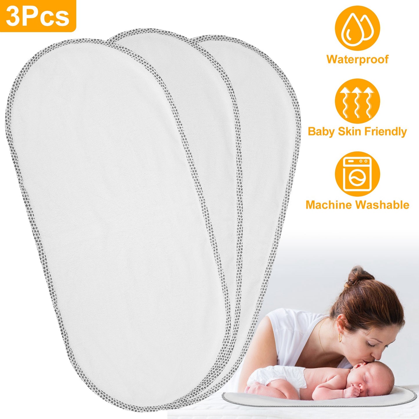 Waterproof Changing Pad Liners 3-Pack - Washable Cotton