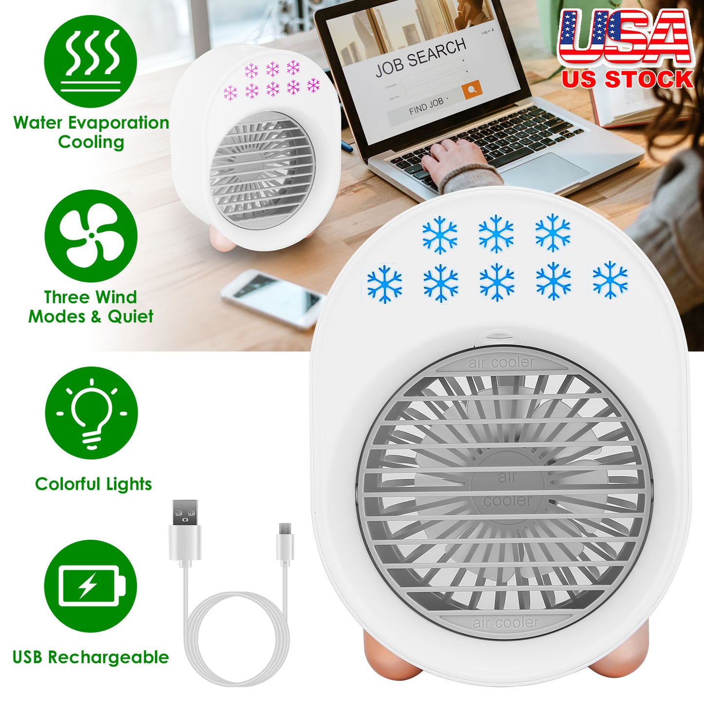 Portable Mini Air Conditioner Fan with Humidifier & LED Light