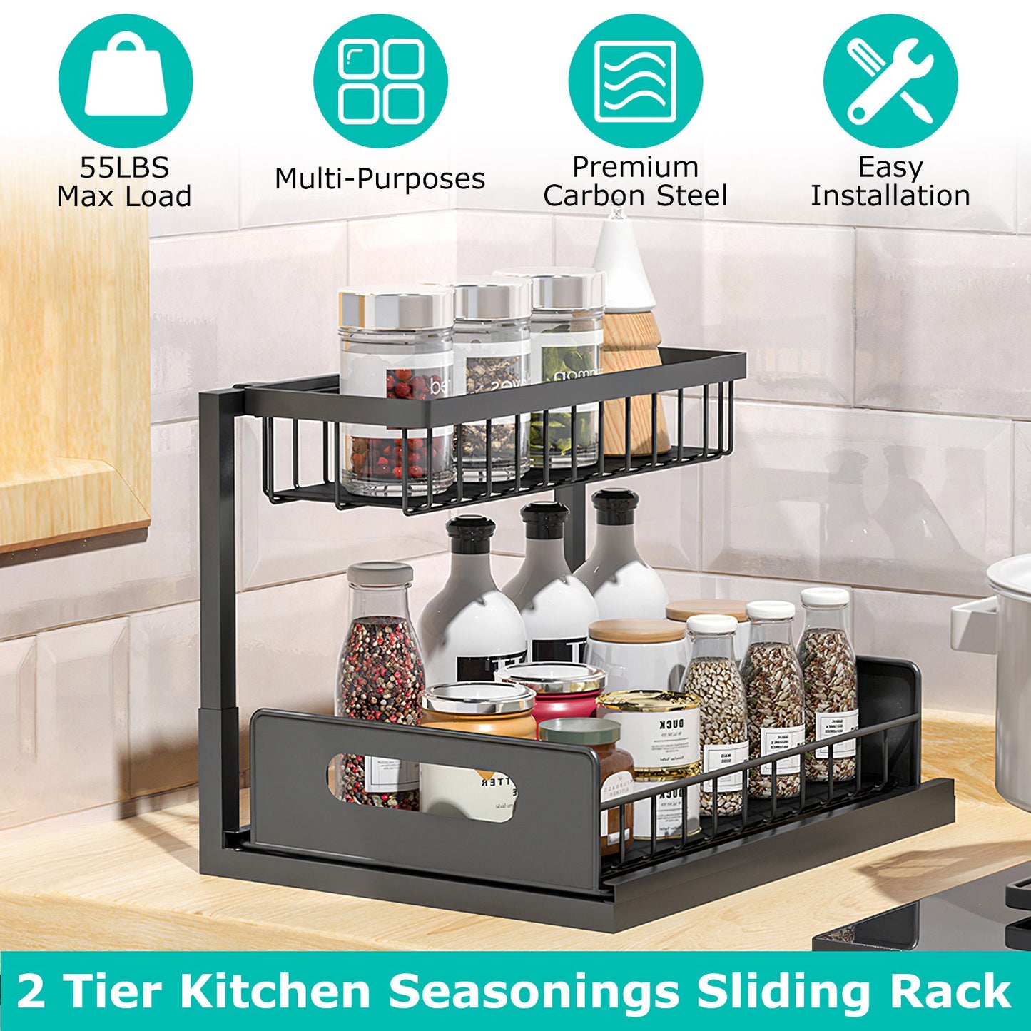 2-Tier Under Sink Organizer with Pull-Out Sliding Drawer