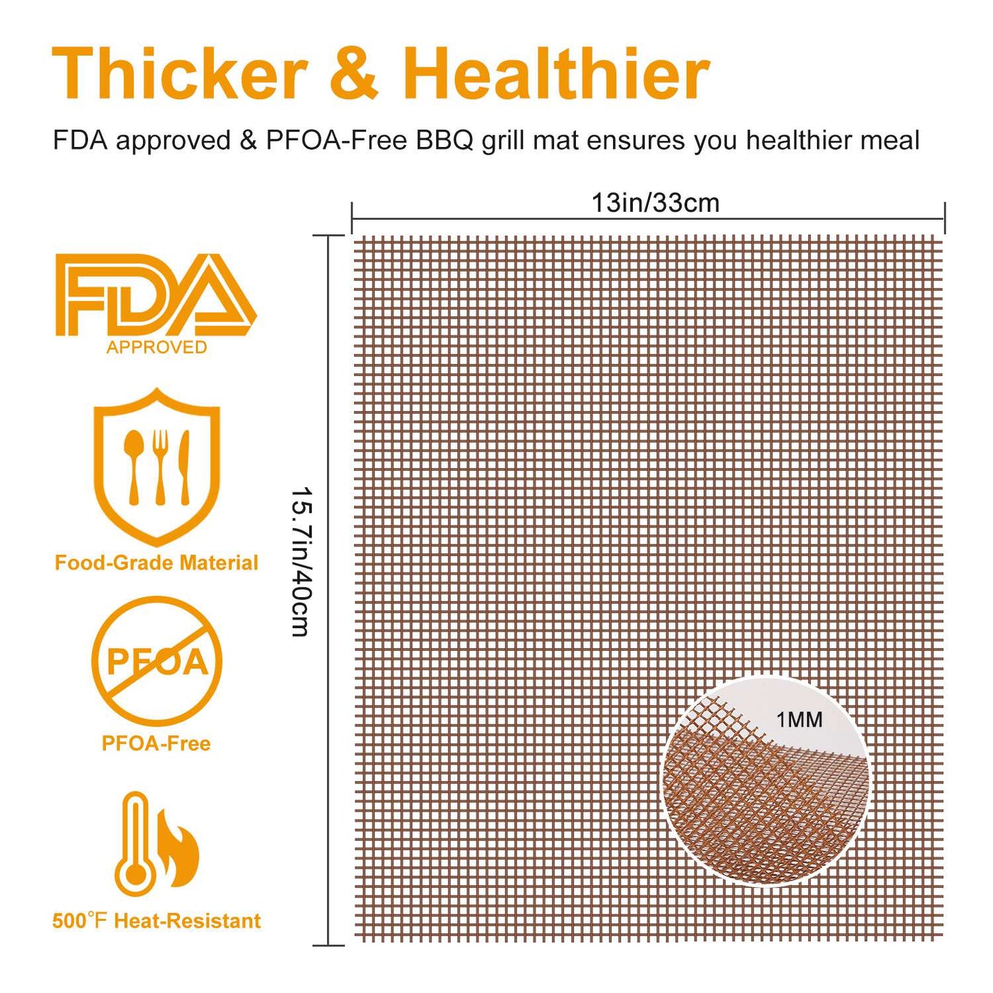 Non-Stick BBQ Grill Mat - Reusable Heat Resistant Mesh Liner