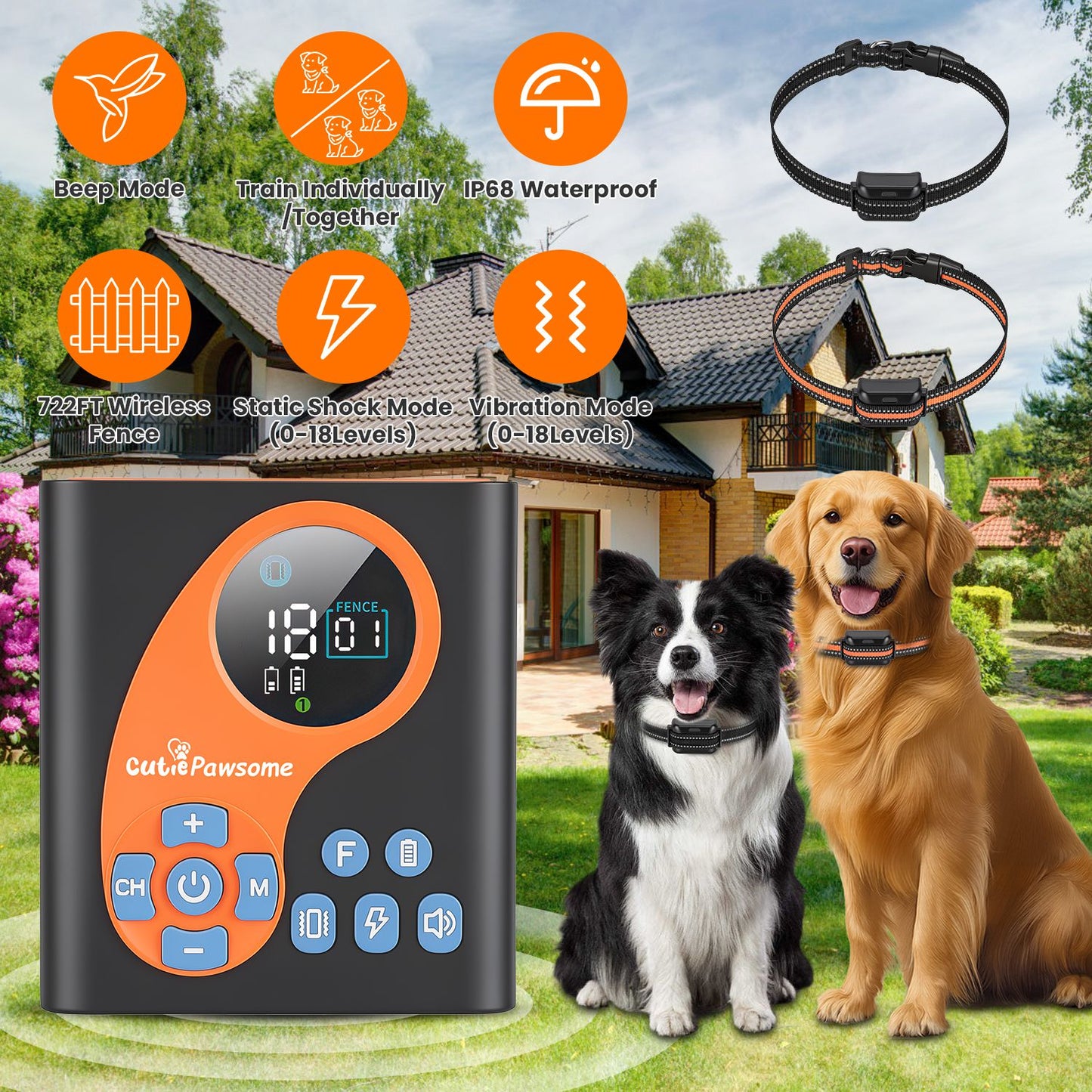 Wireless Dog Fence System with Training Collar – 722FT Range