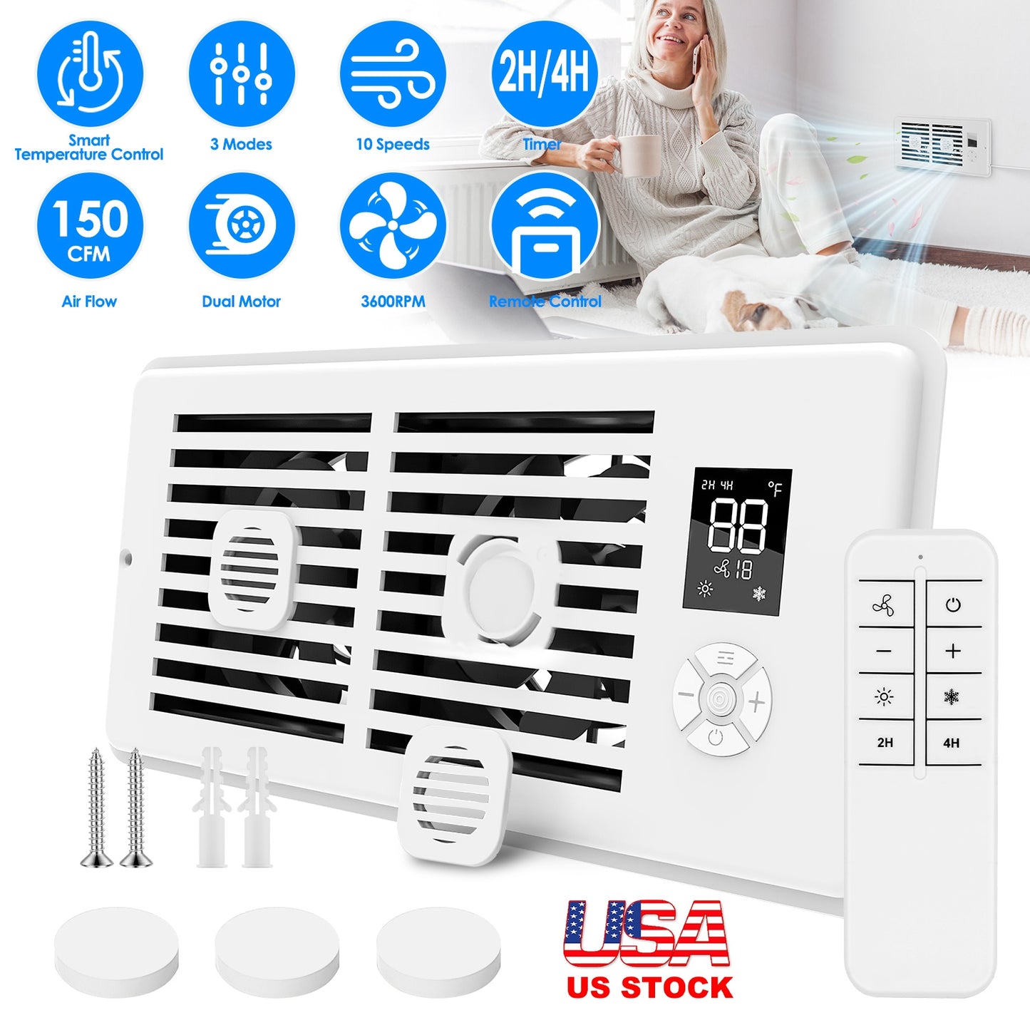 Register Booster Fan 4x10 with Smart Temperature Control